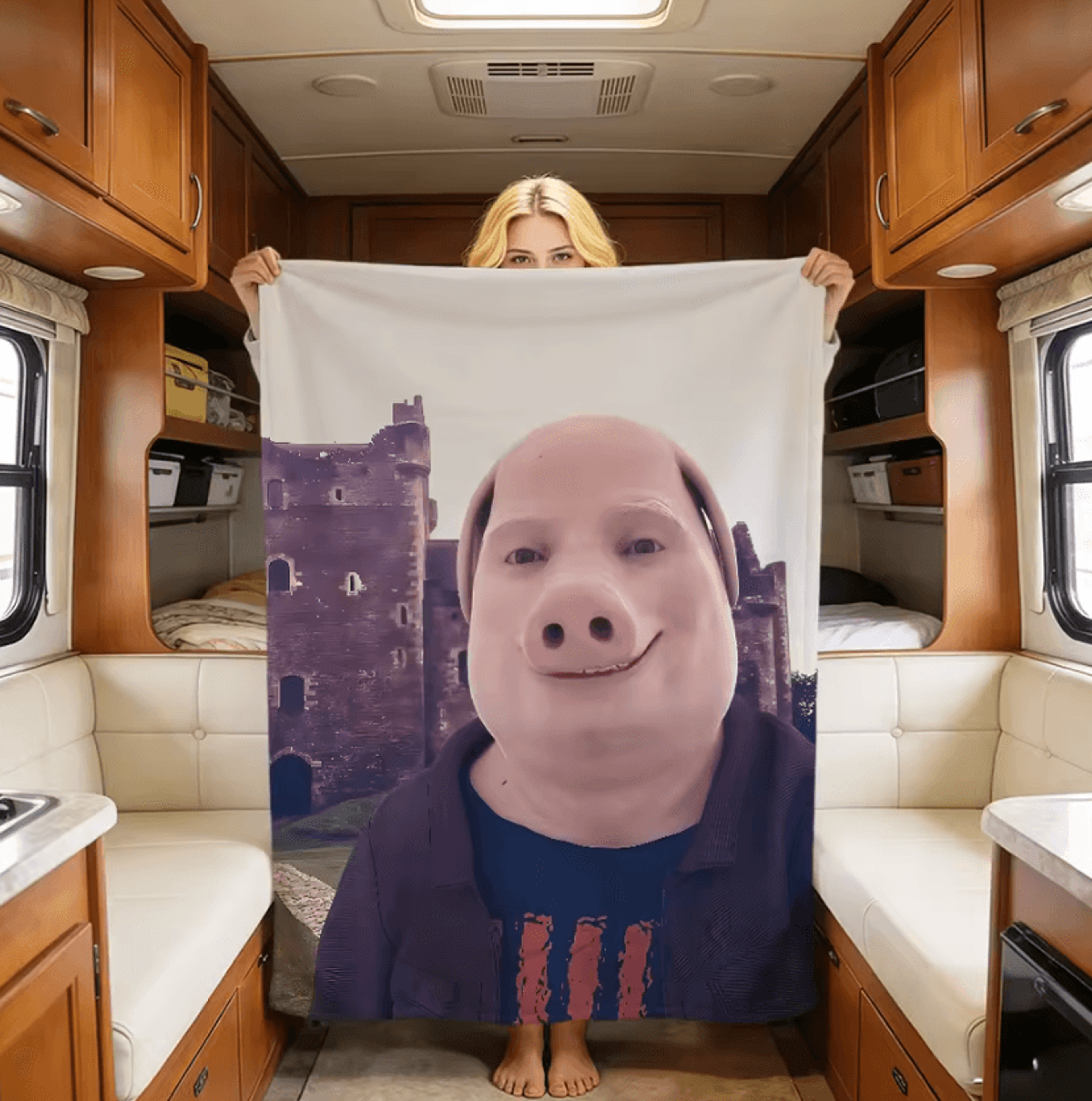John Pork Is Calling Funny Flannel Throw Blanket 4