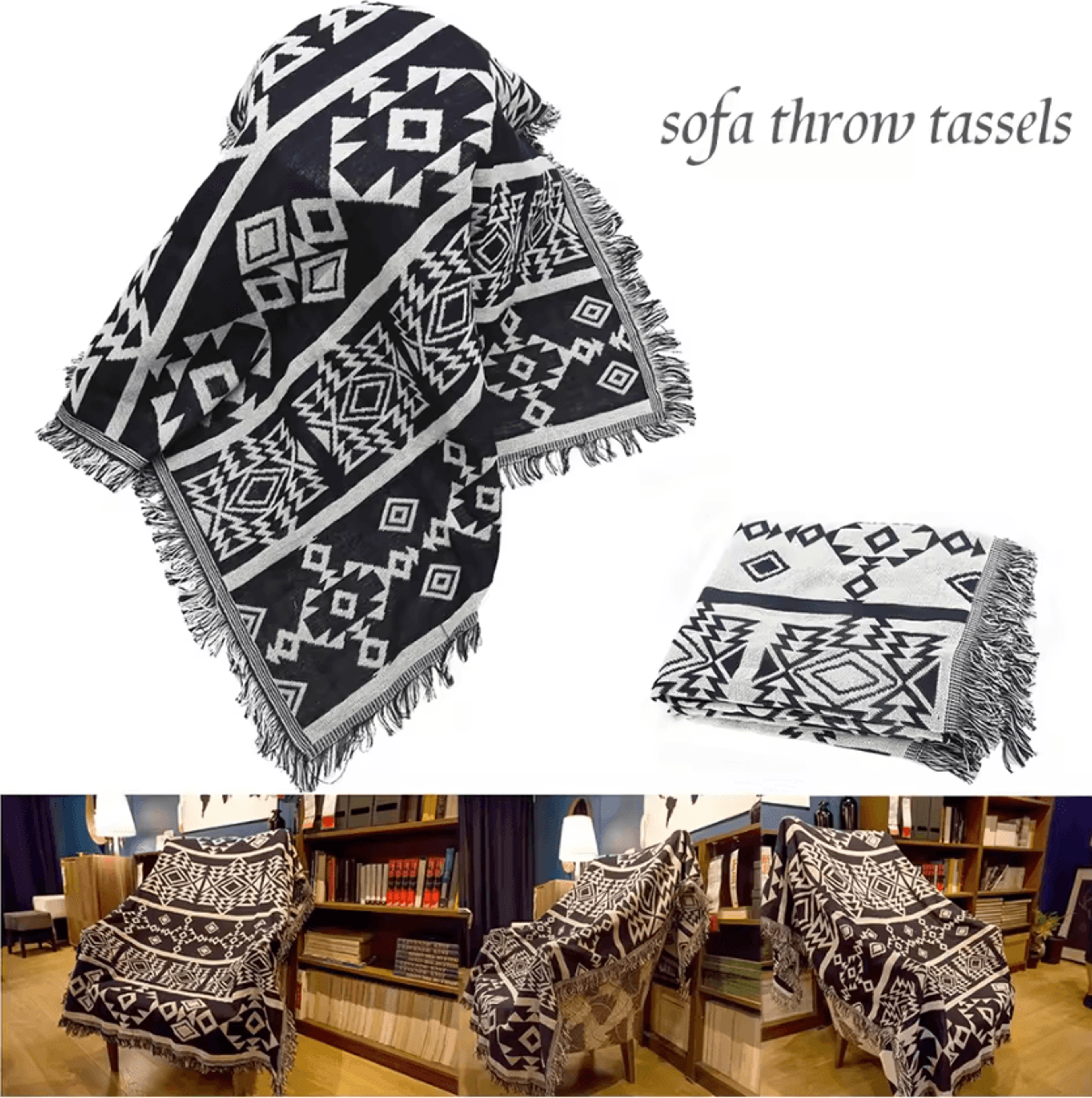 Bohemian Plaid Tassel Sofa Throw Blanket 0