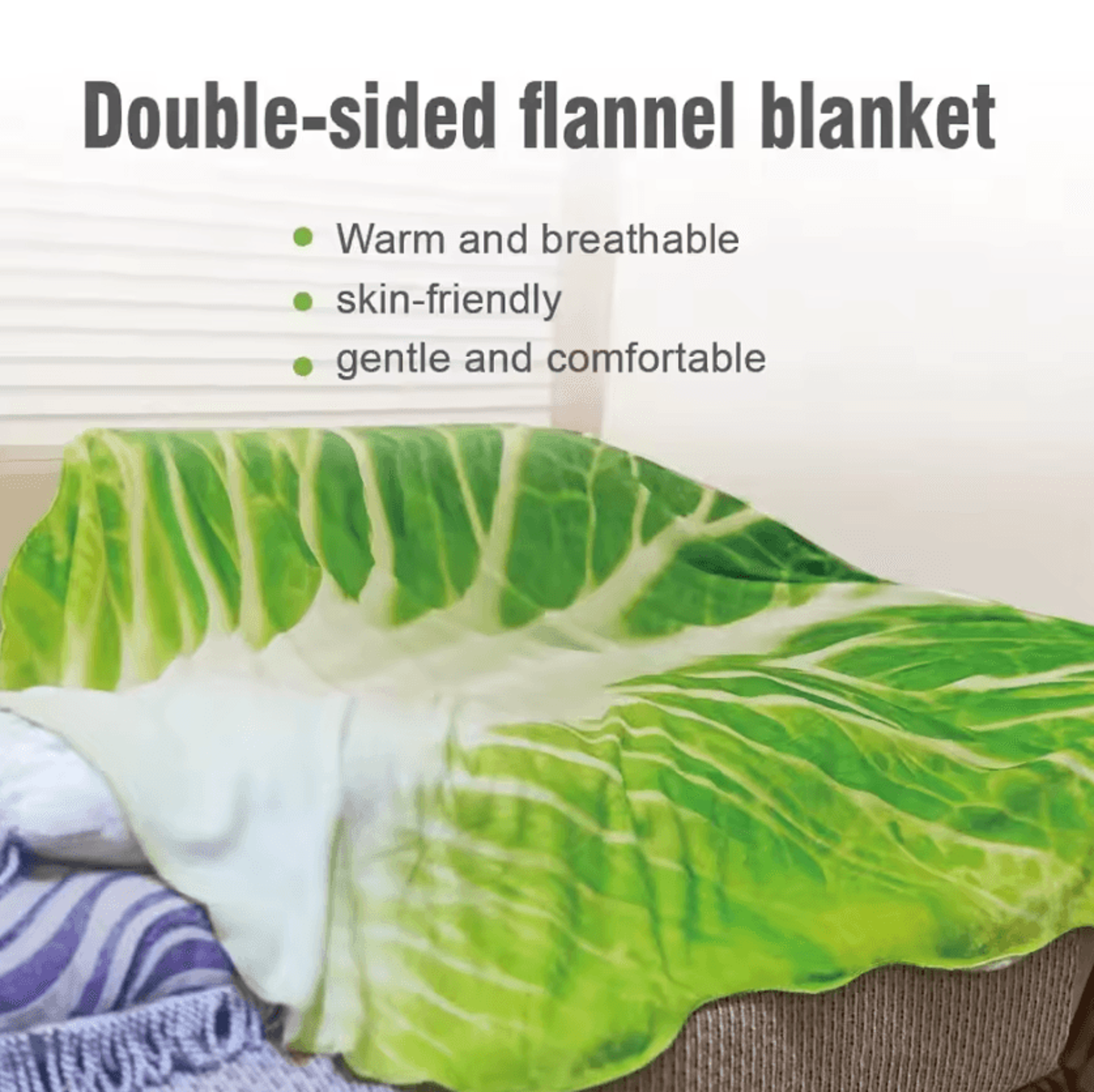 Double Sided Cabbage Flannel Throw Blanket 2