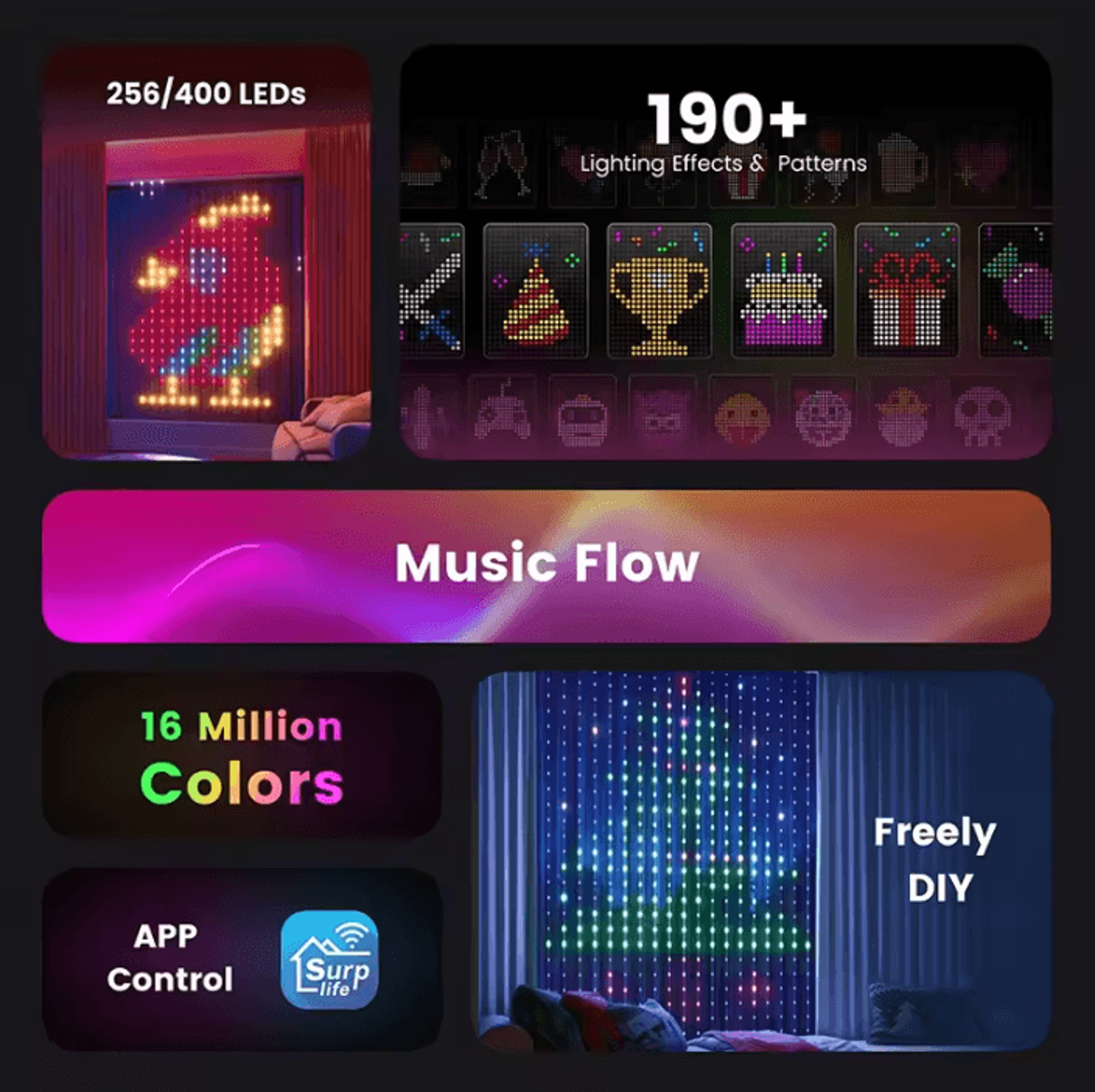 Smart Color Changing Music Sync Curtain Lights 1