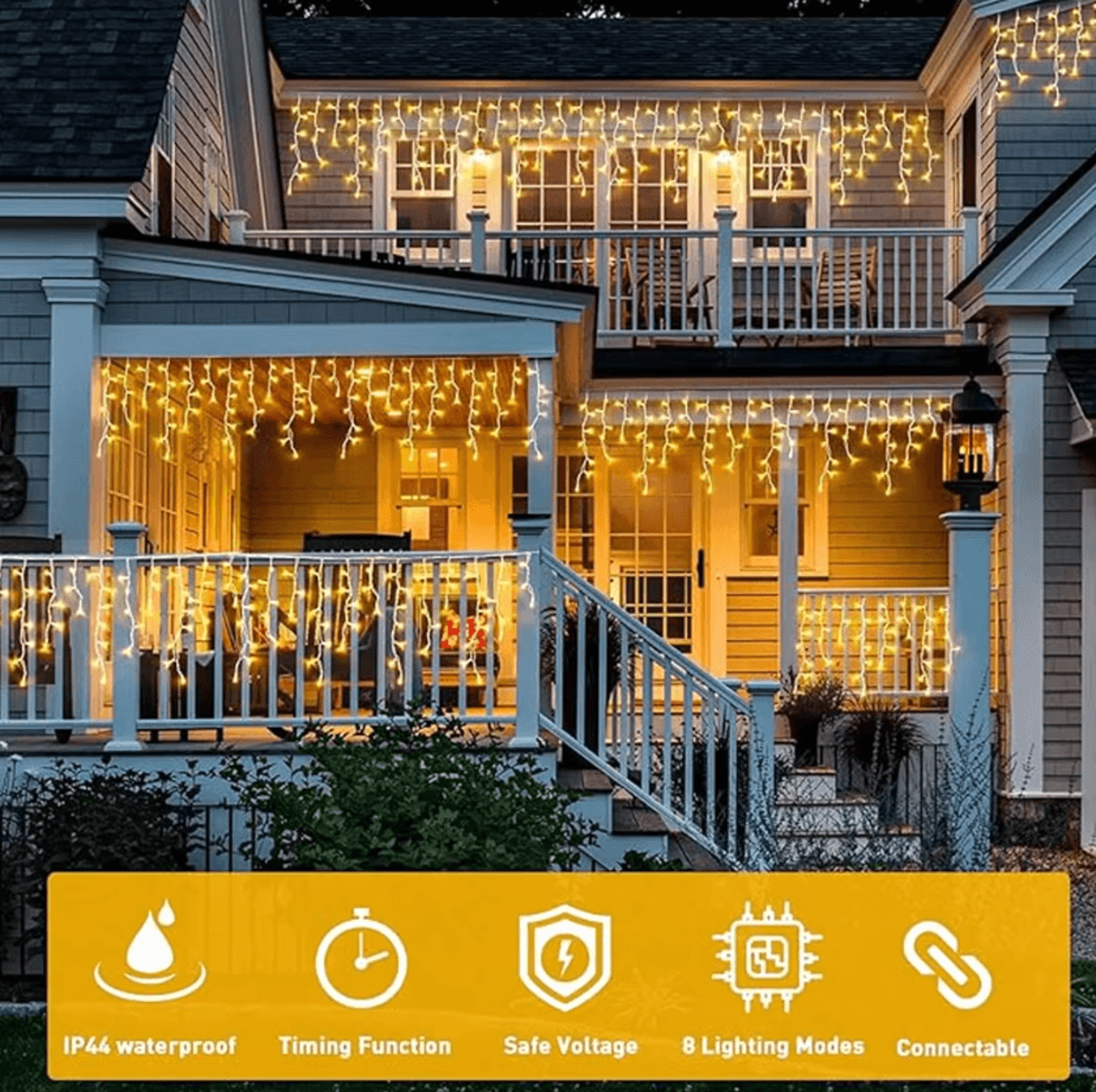 Waterproof 8 Mode LED Icicle Curtain Lights 1