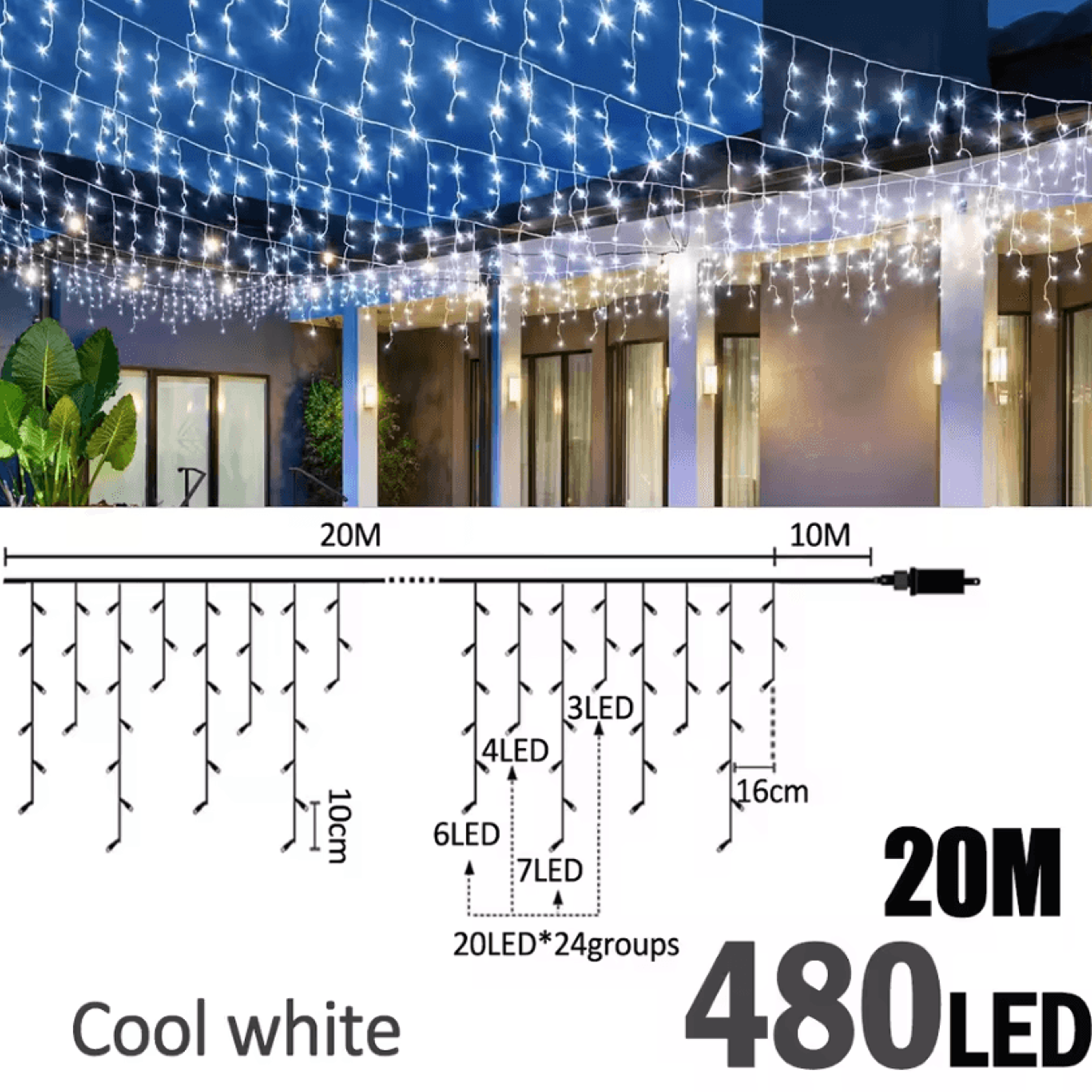 Waterproof 8 Mode LED Icicle Curtain Lights 5