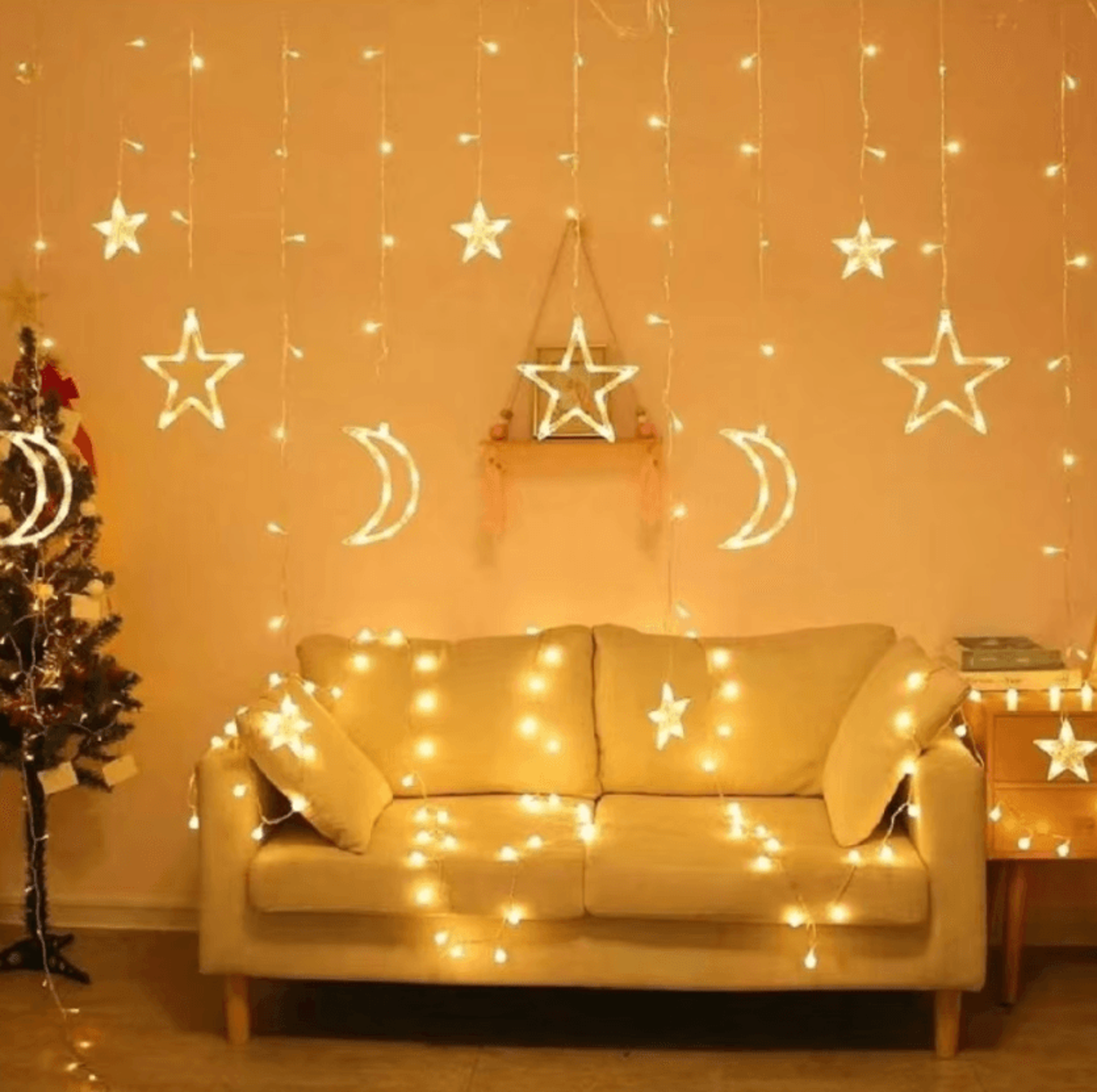 Star And Moon Battery Powered Curtain Lights 1
