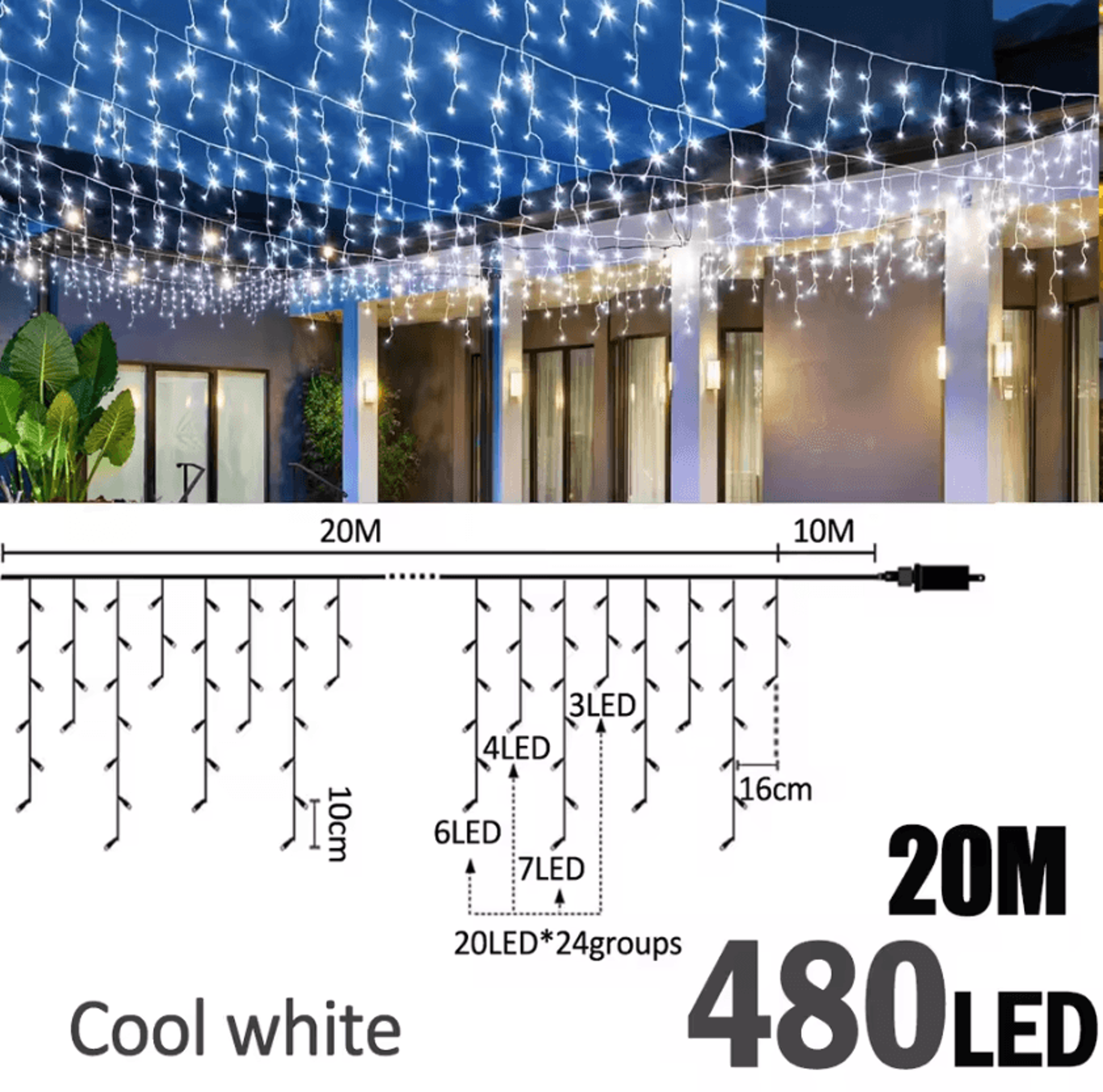 20M 480 LED Waterproof Icicle Curtain Lights 7