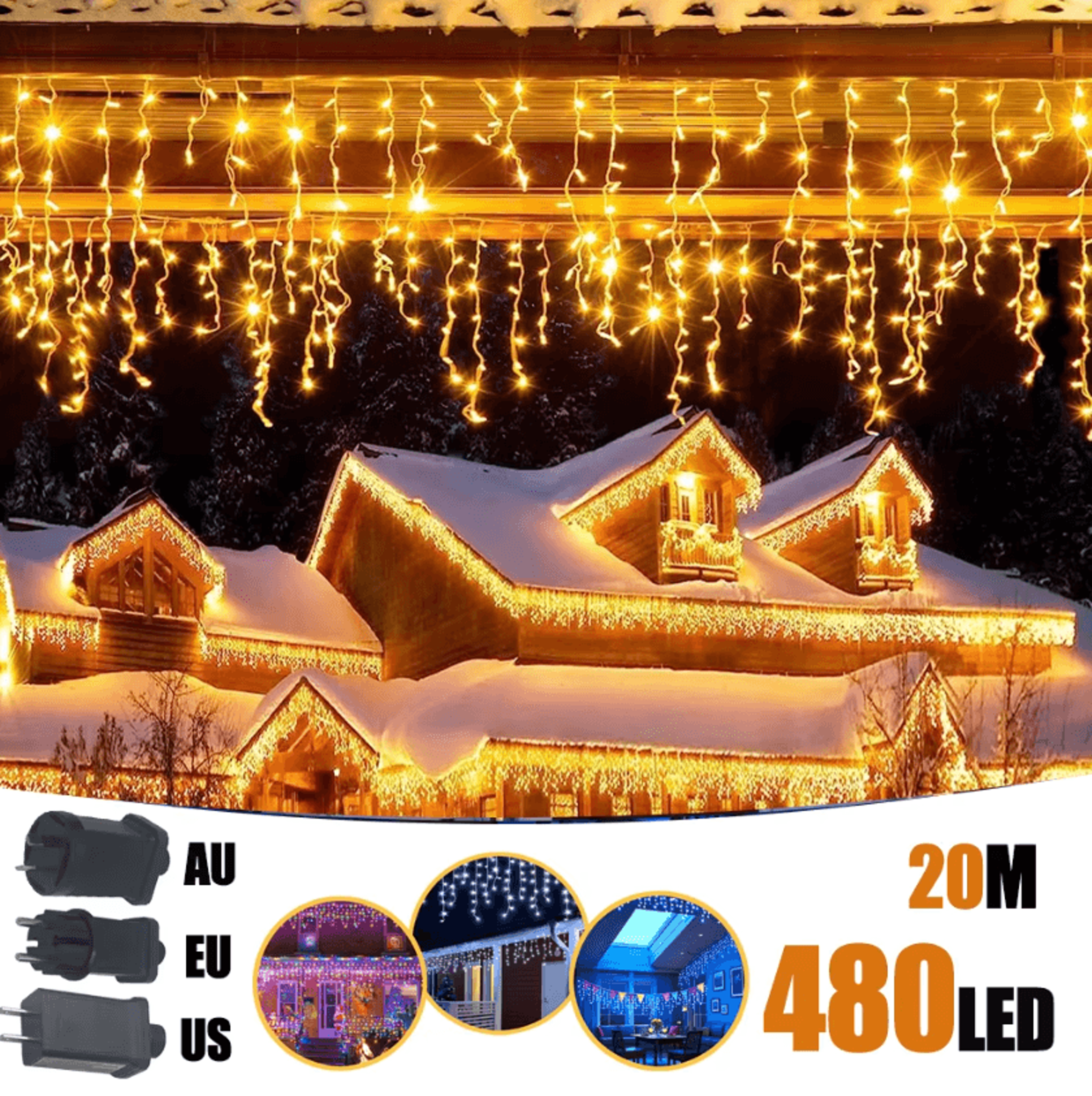 20M 480 LED Waterproof Icicle Curtain Lights 0
