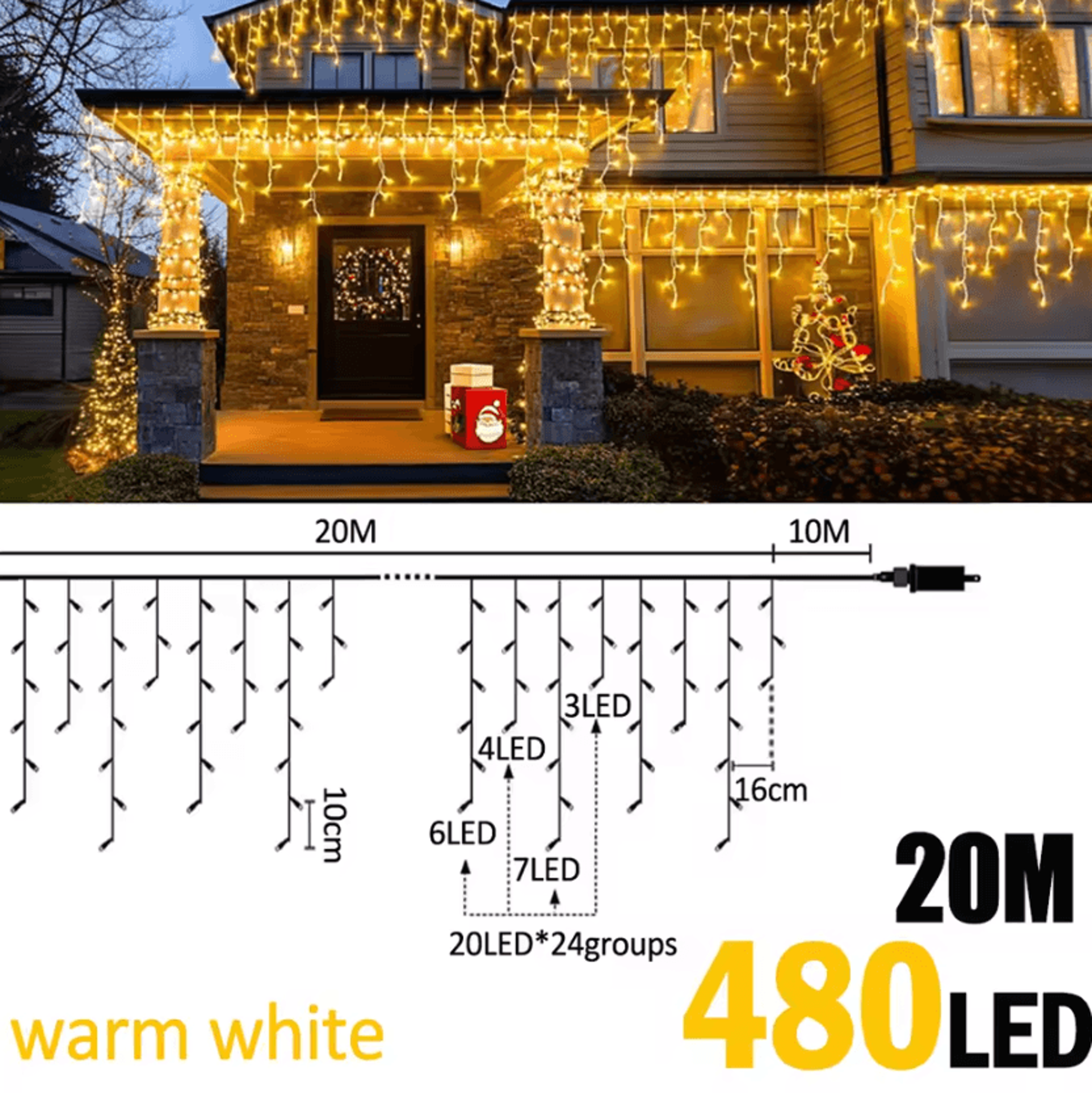 20M 480 LED Waterproof Icicle Curtain Lights 5