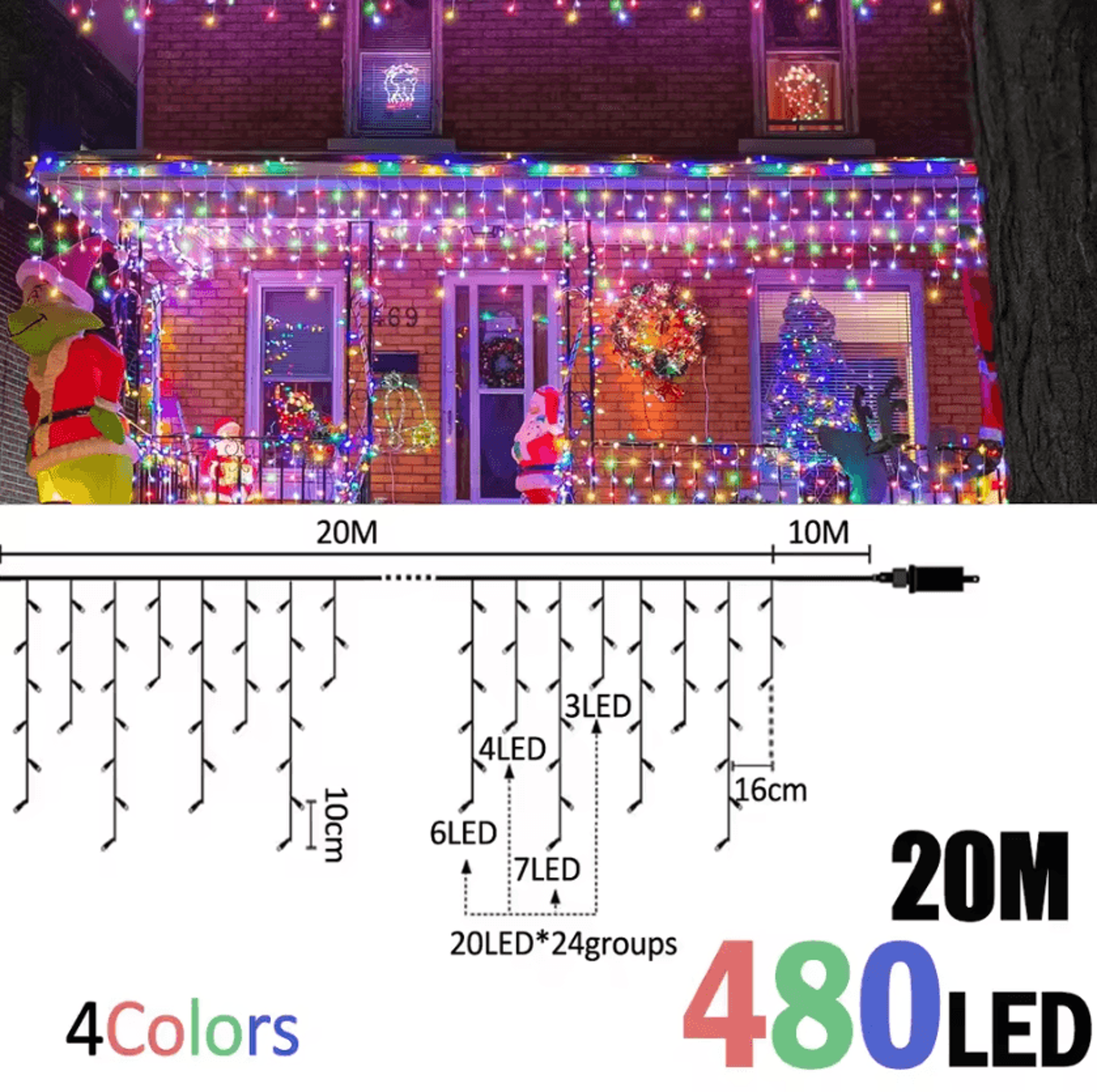 20M 480 LED Waterproof Icicle Curtain Lights 6