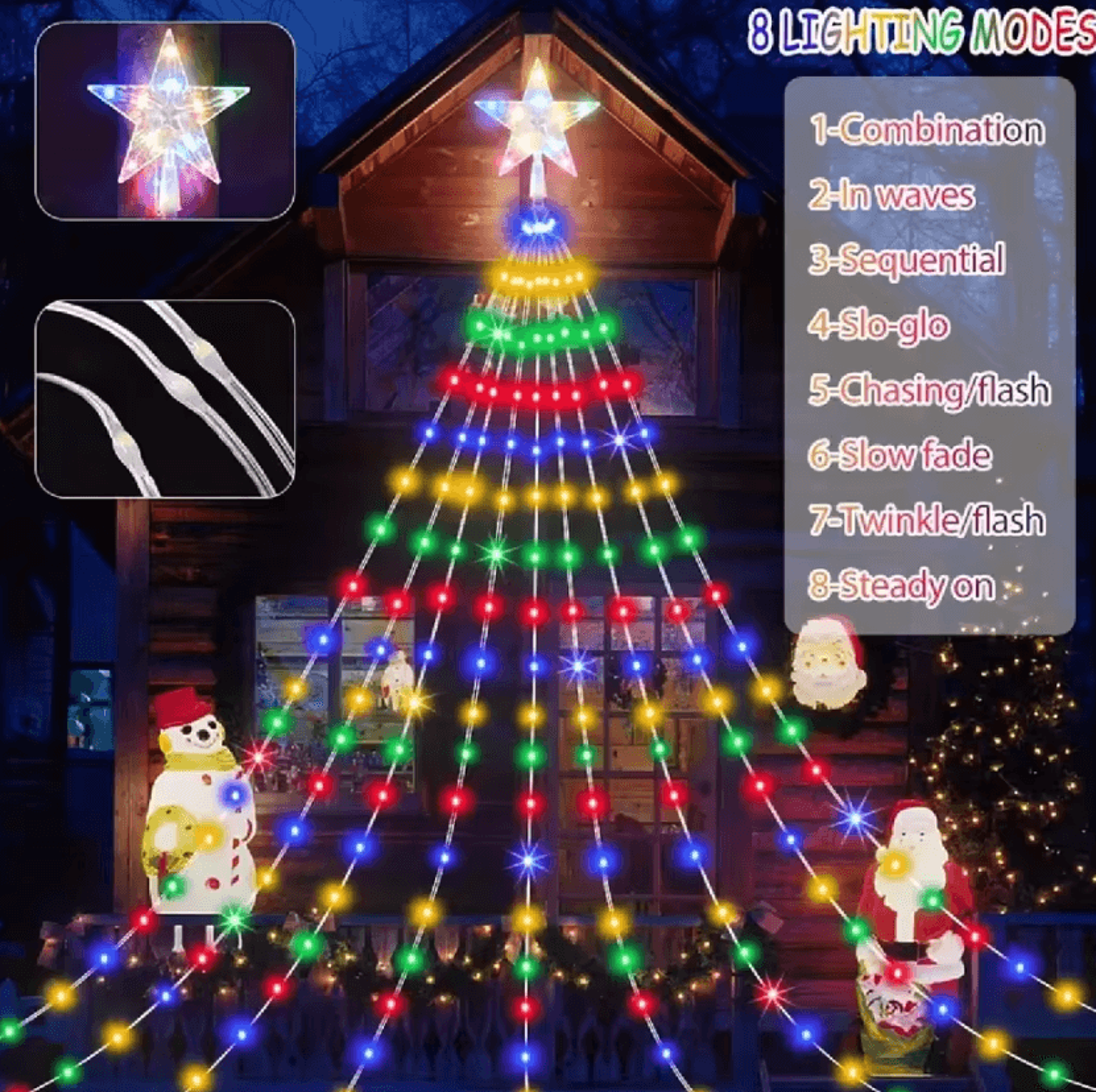 Five Point Star Waterfall String Lights USB Solar Powered 1
