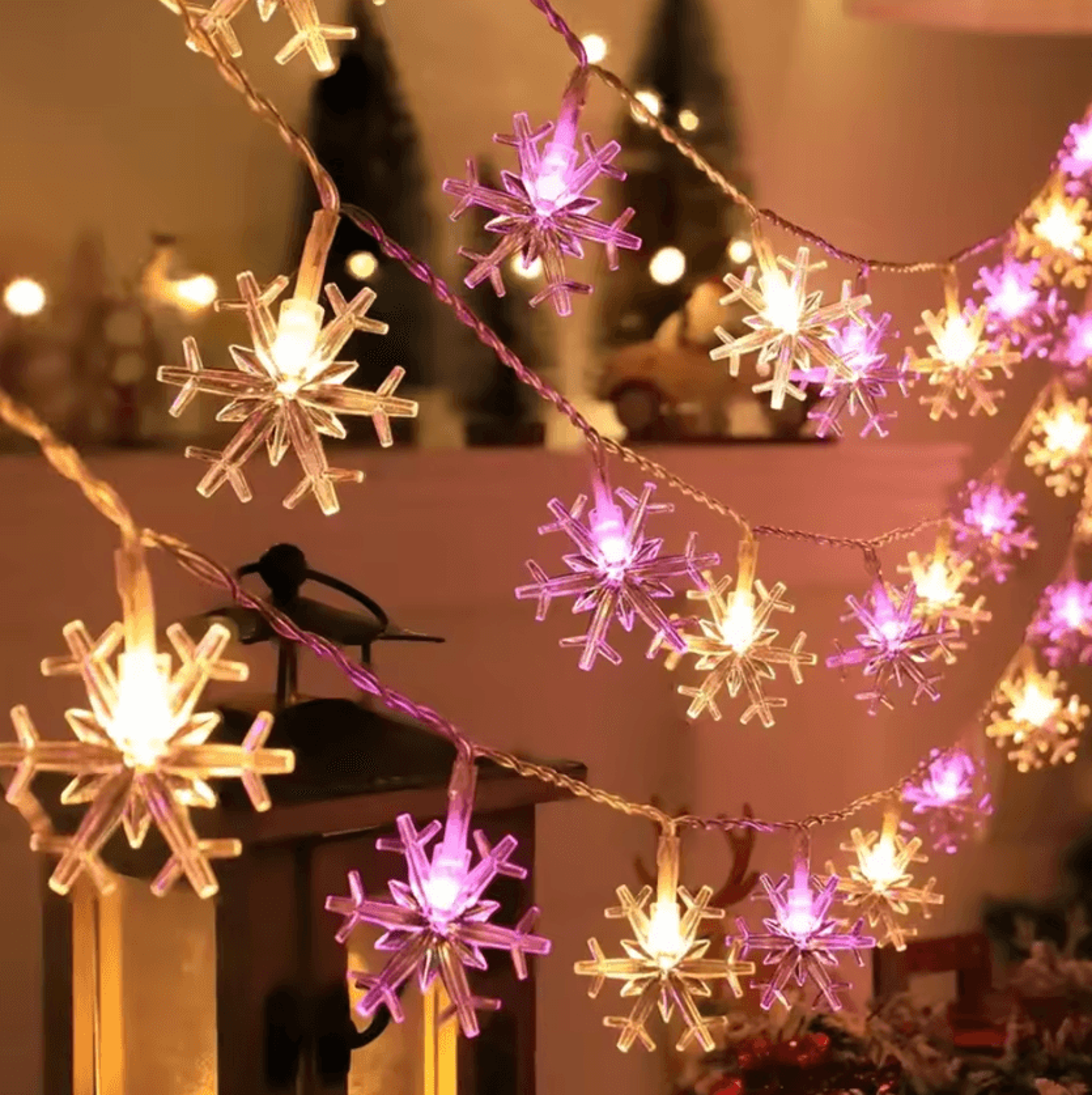 LED Snowflake String Lights For Christmas Indoor Outdoor Decor 3