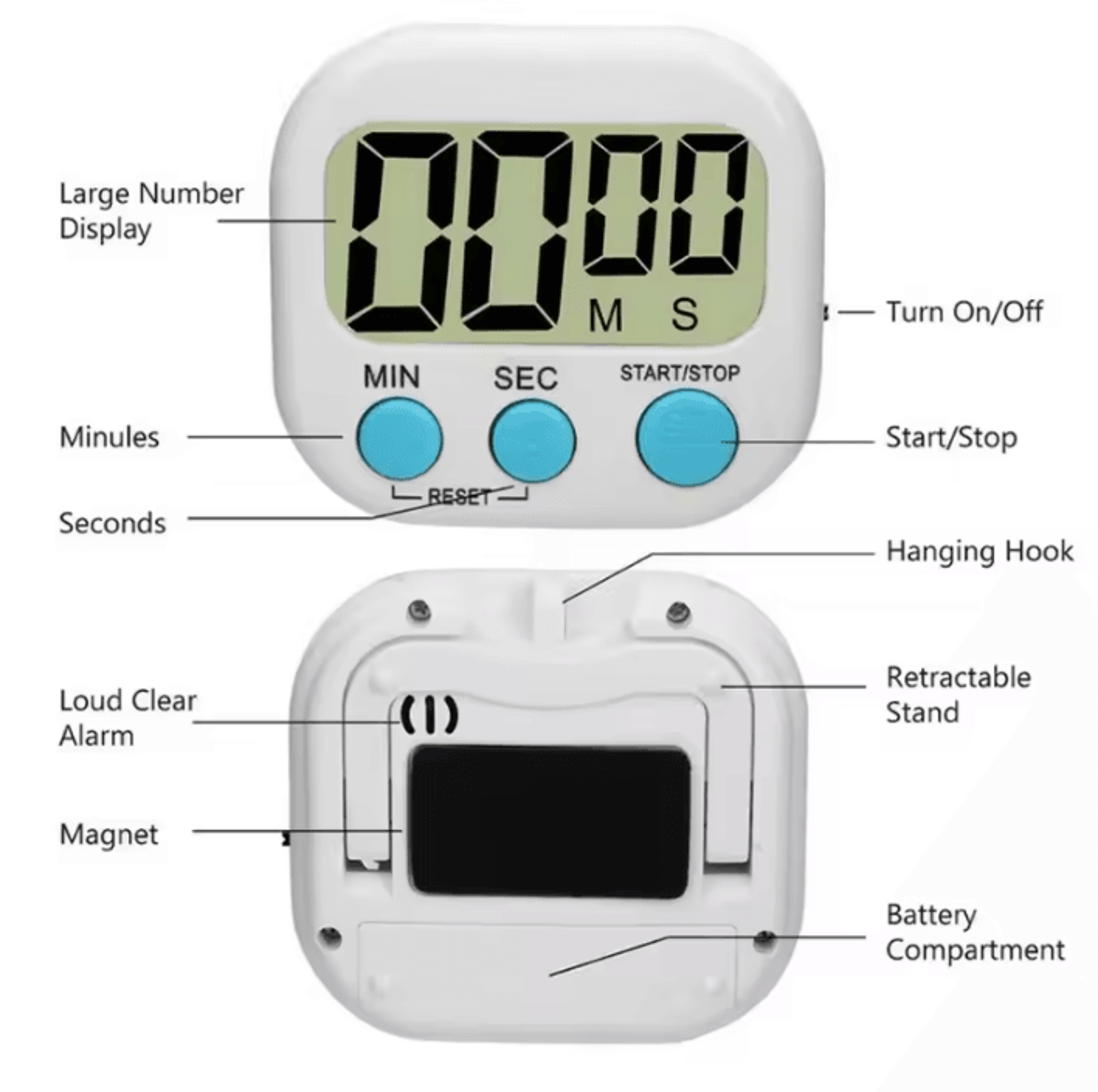 99 Minute Digital Kitchen Timer With Magnetic Back And Stand 0