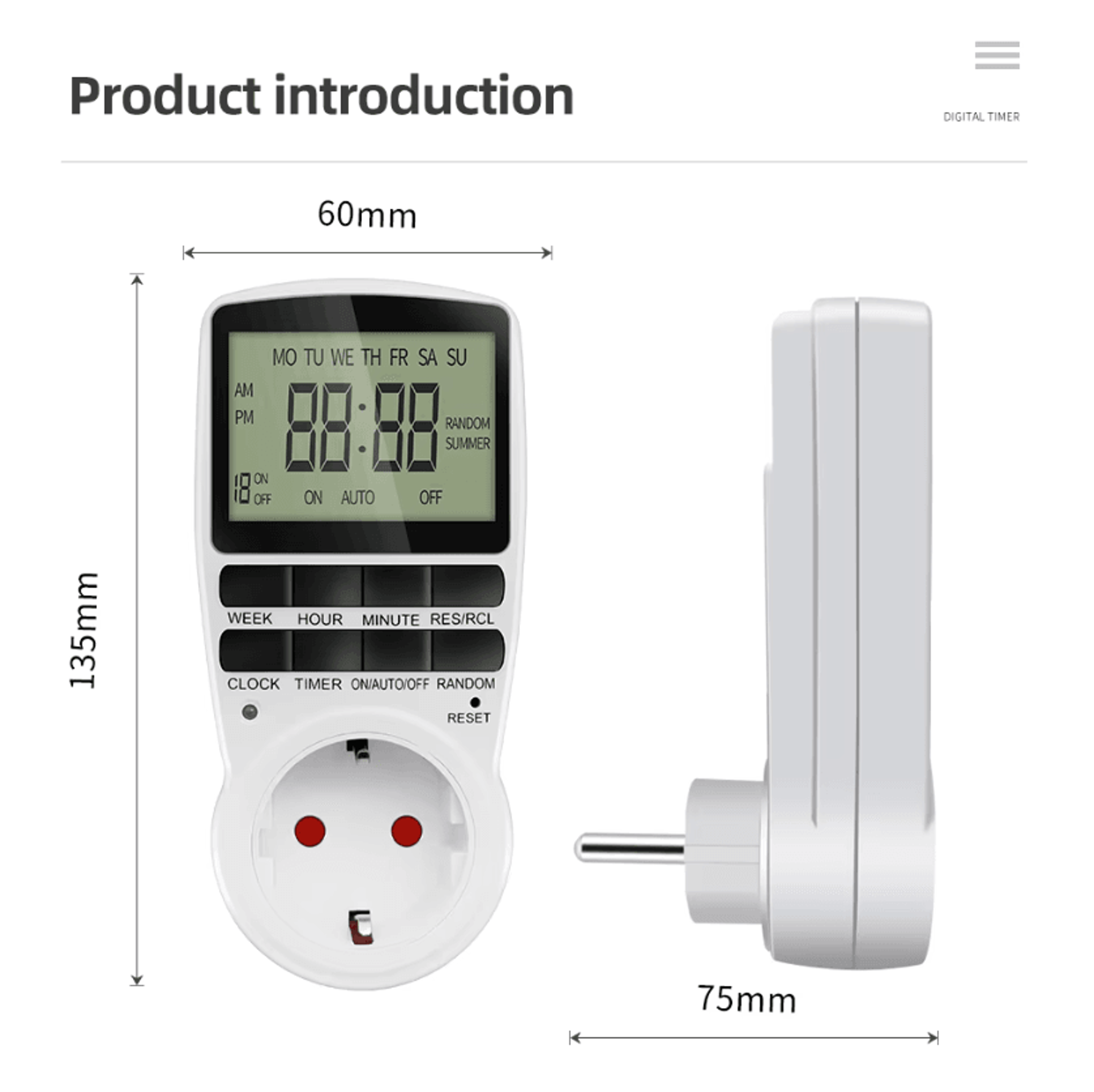 220V EU Plug Programmable Digital Timer Outlet 4