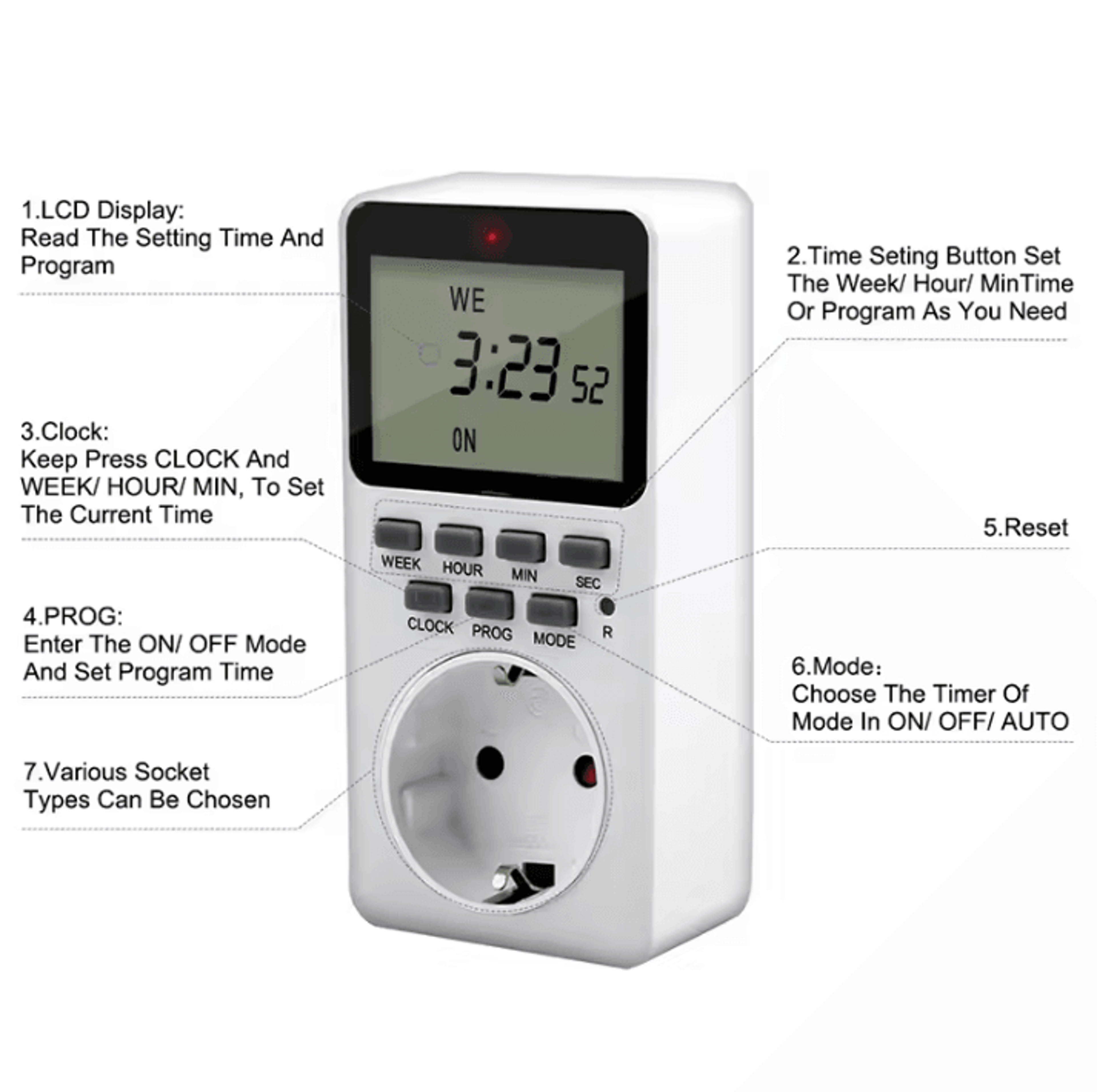 20 Program Weekly Digital Timer Outlets 1