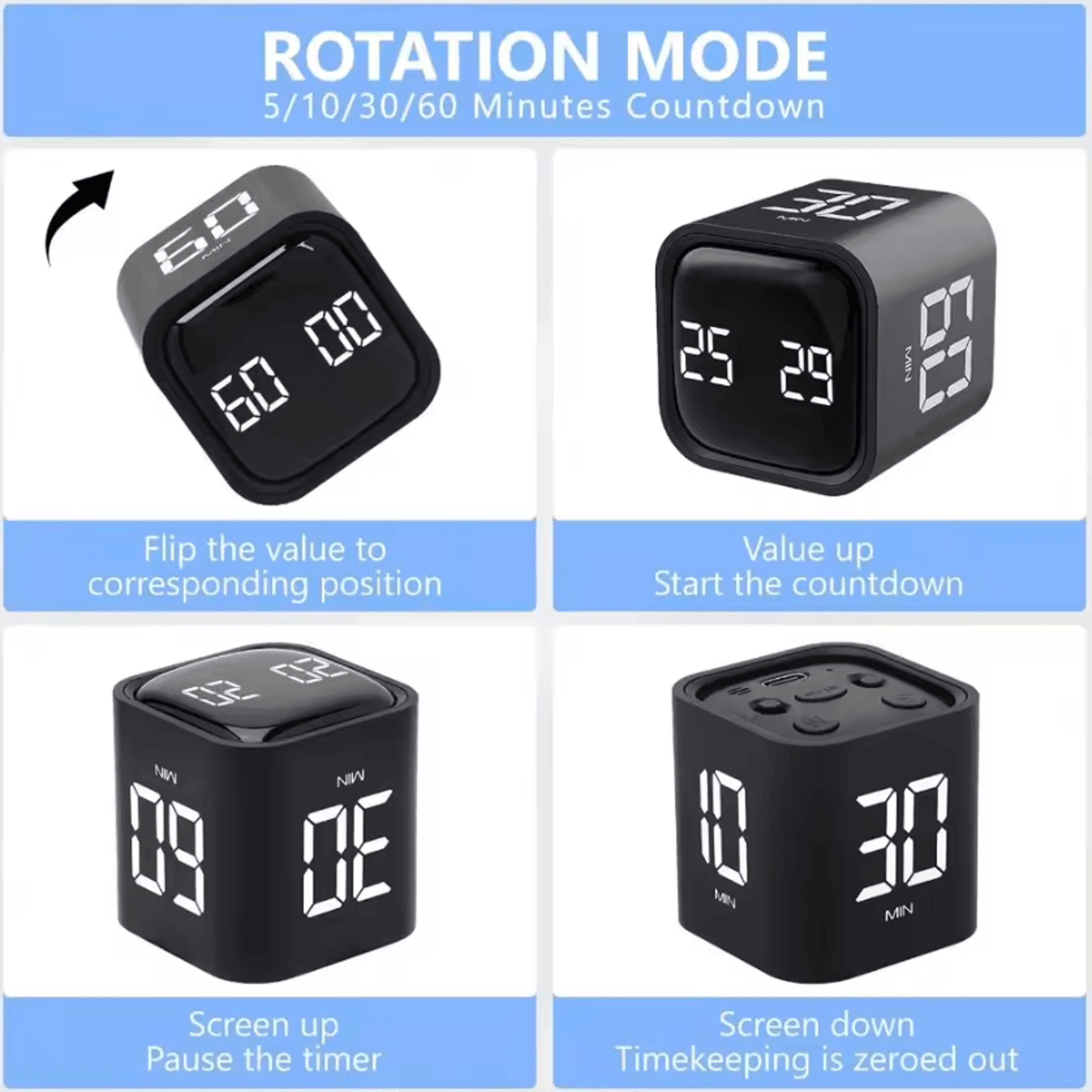 Gravity Sensor Digital Pomodoro Cube Timer 2