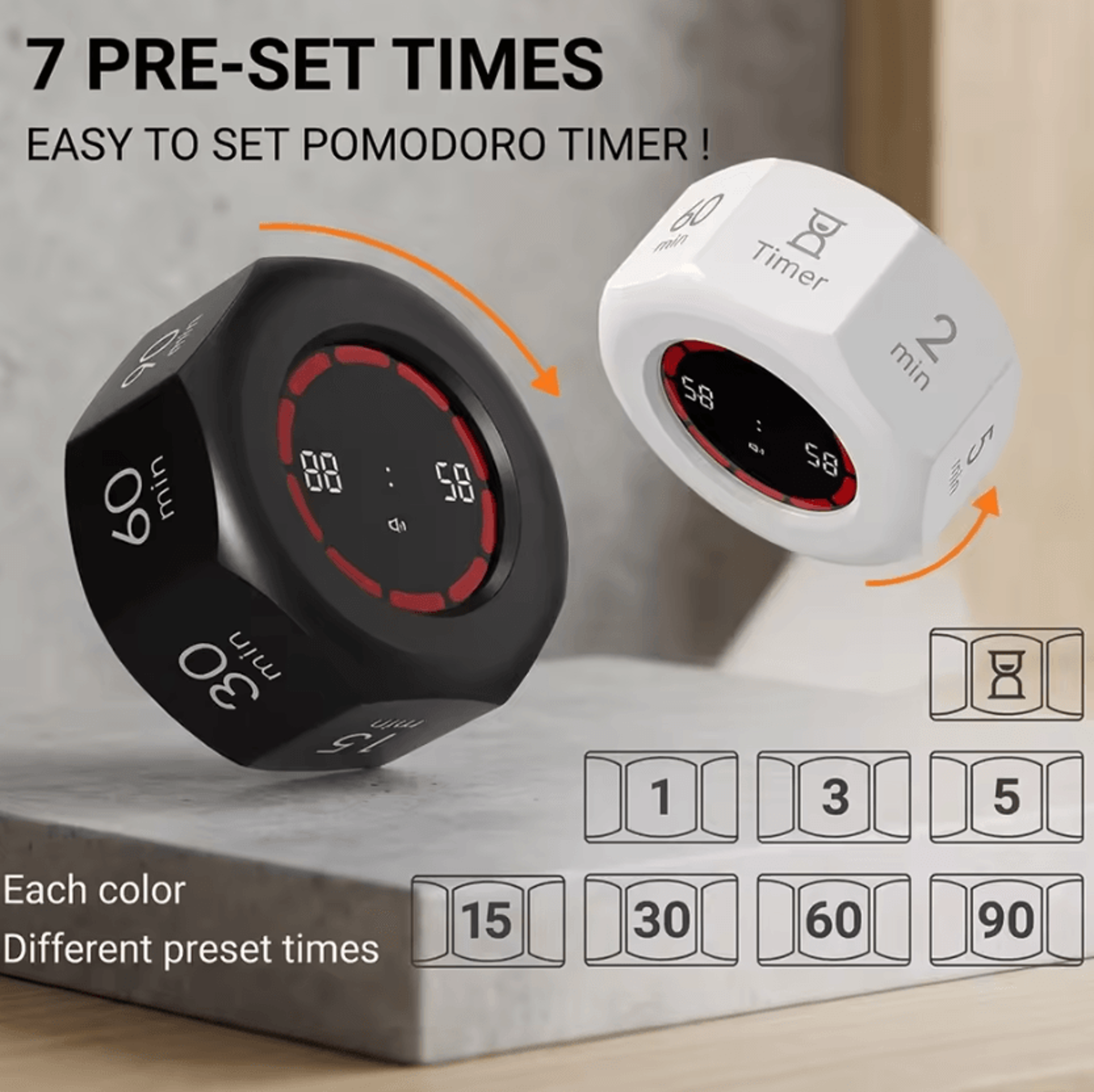 Rechargeable 7 Preset Flip Pomodoro Timer 1