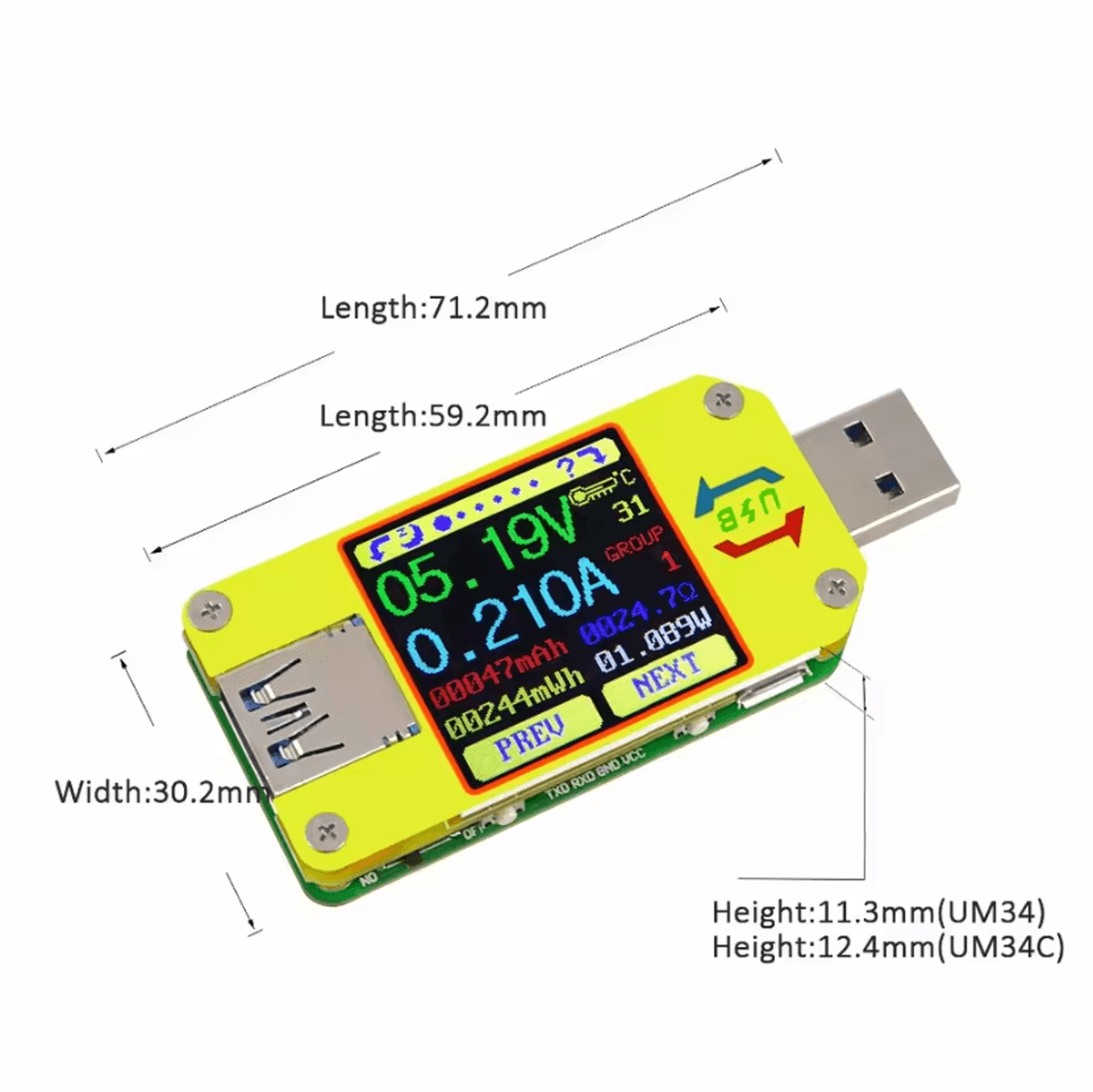 UM25C UM24C UM34C TypeC USB Power Meter With Color LCD 3