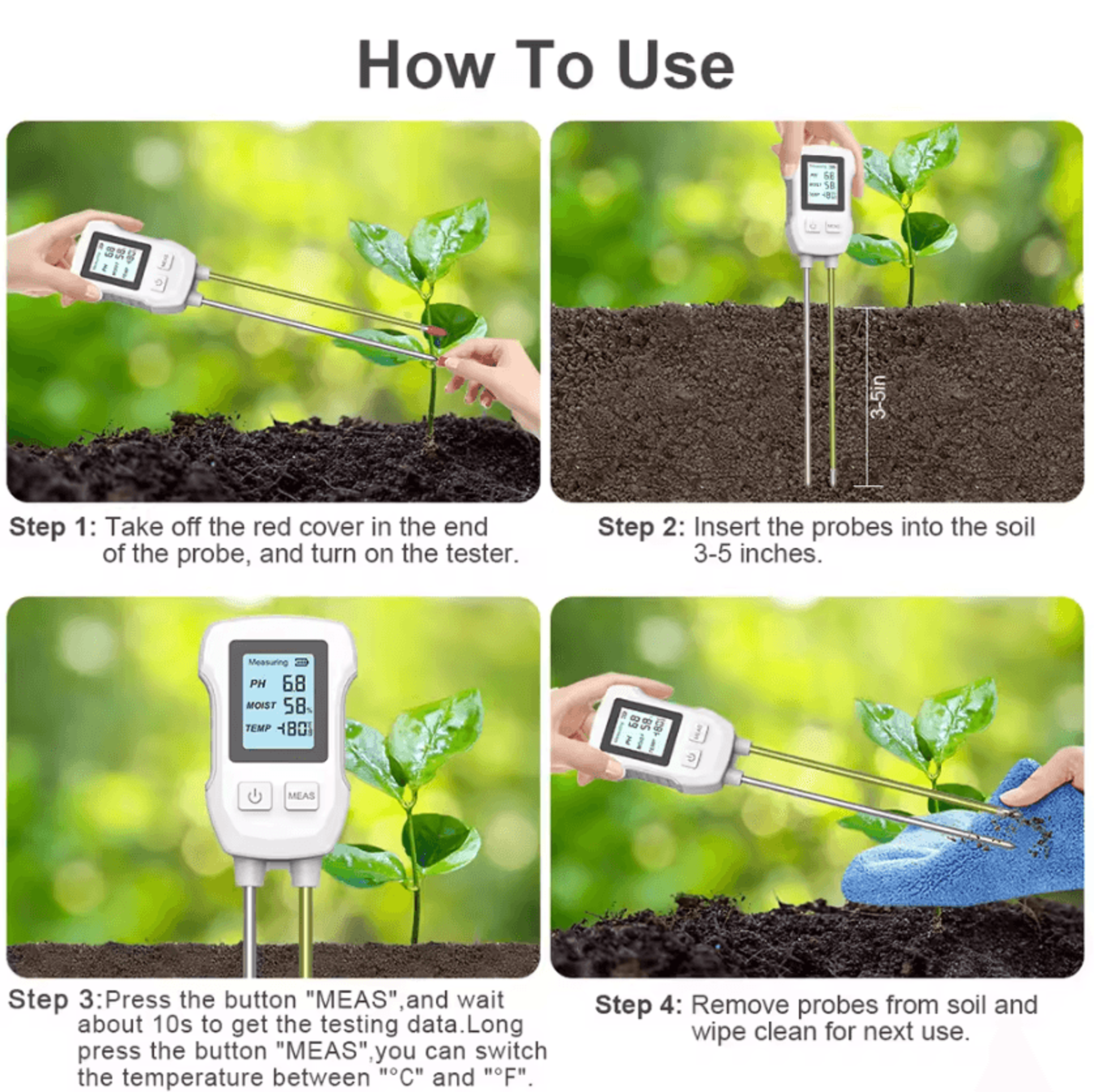 3 In 1 Digital Soil PH Moisture And Temperature Meter 4