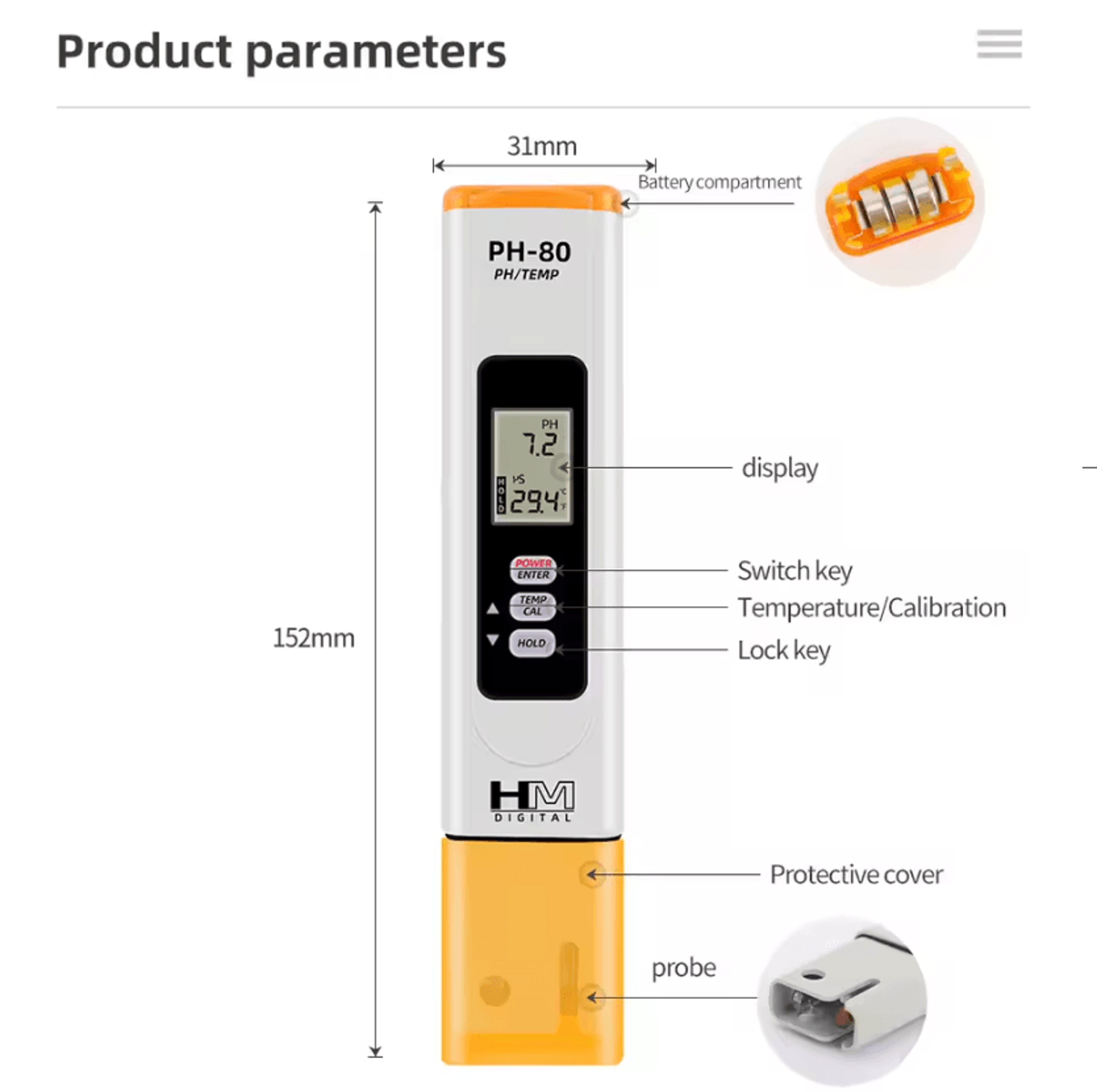 PH80 2 In 1 Digital PH And Temperature Meter With ATC 2