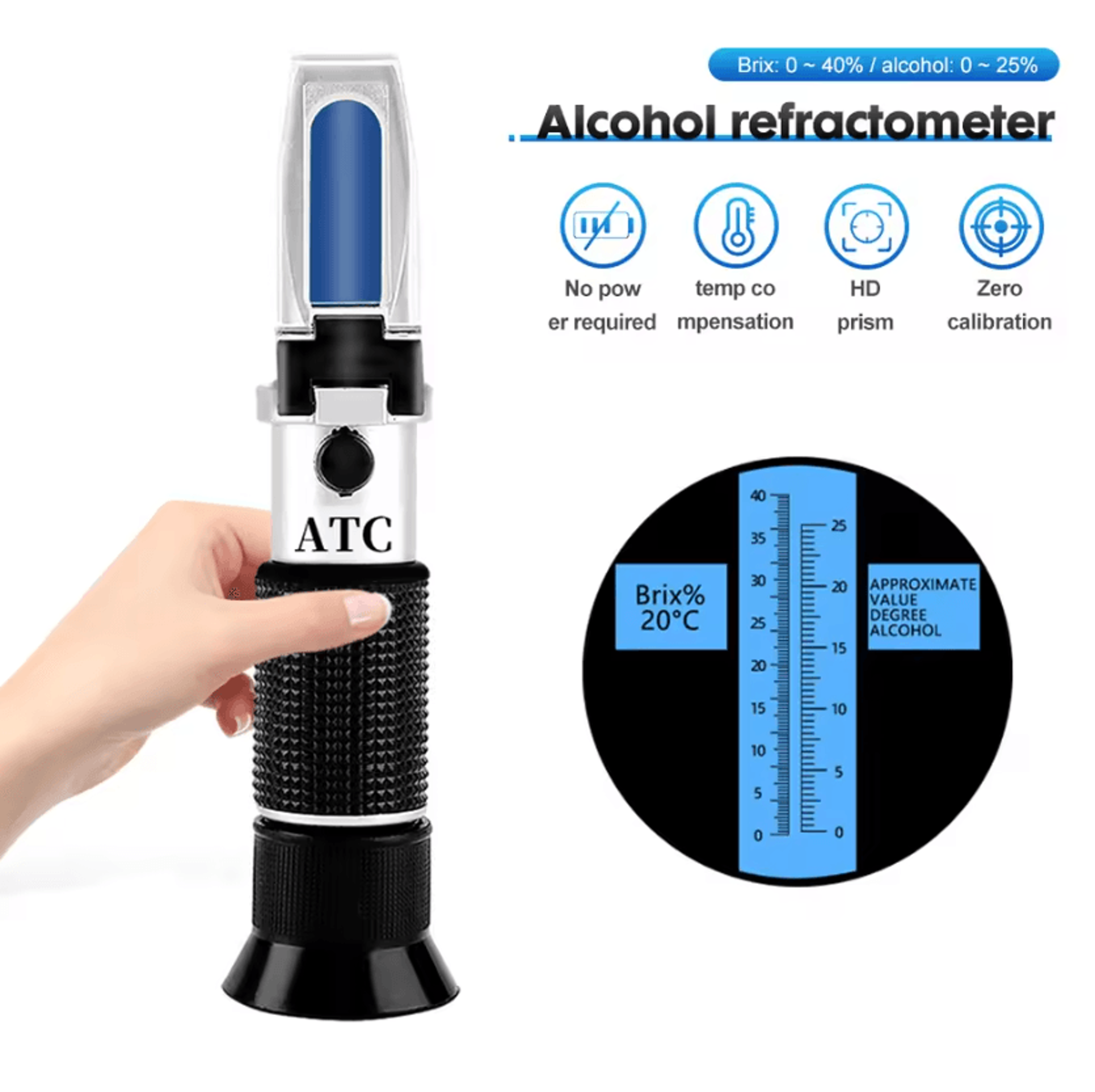 Handheld Alcohol And Brix Refractometer For Wine Beer And Fruit Testing 0