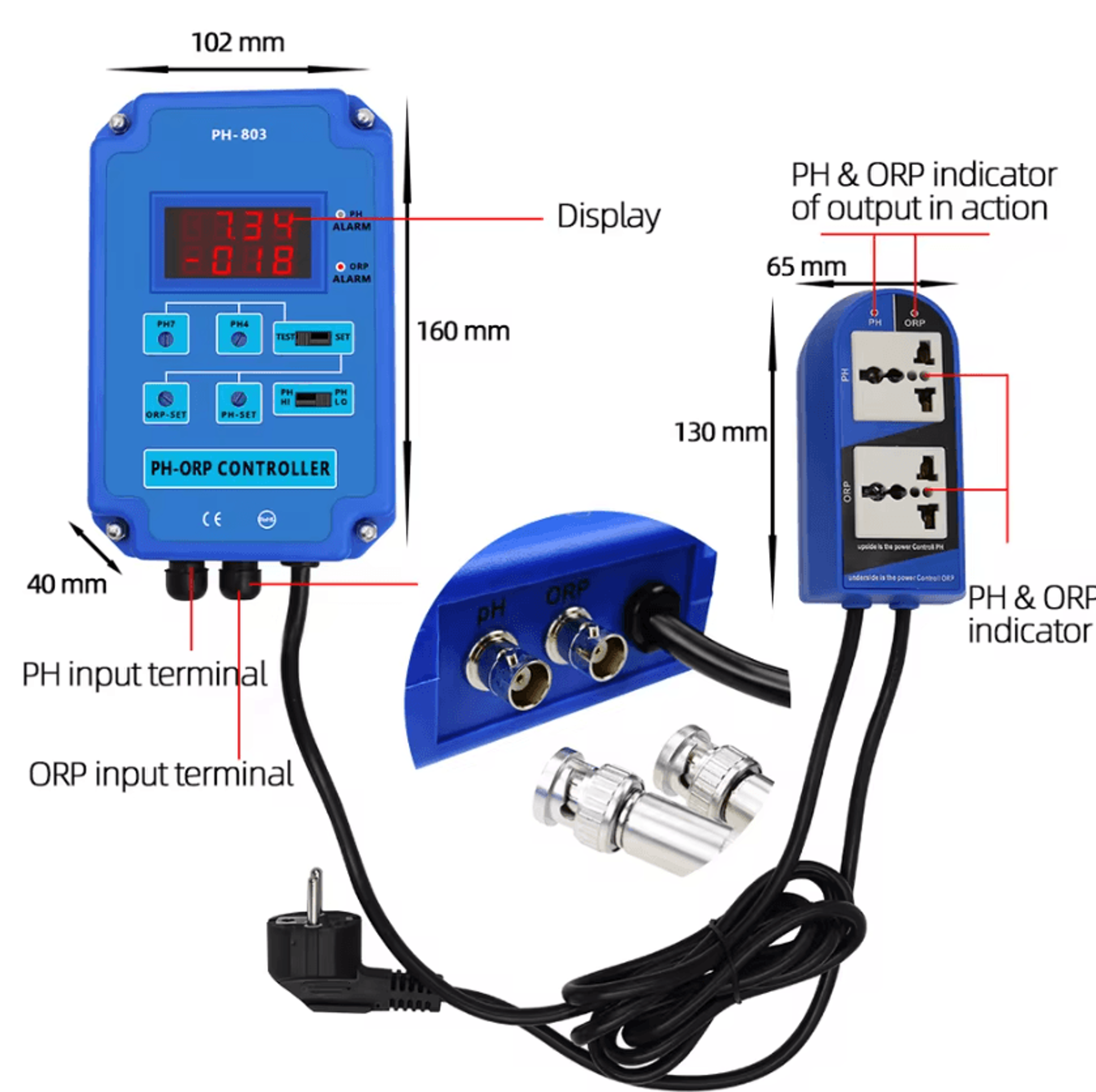 2 In 1 Digital PH ORP Controller With Relay And BNC Probe 2