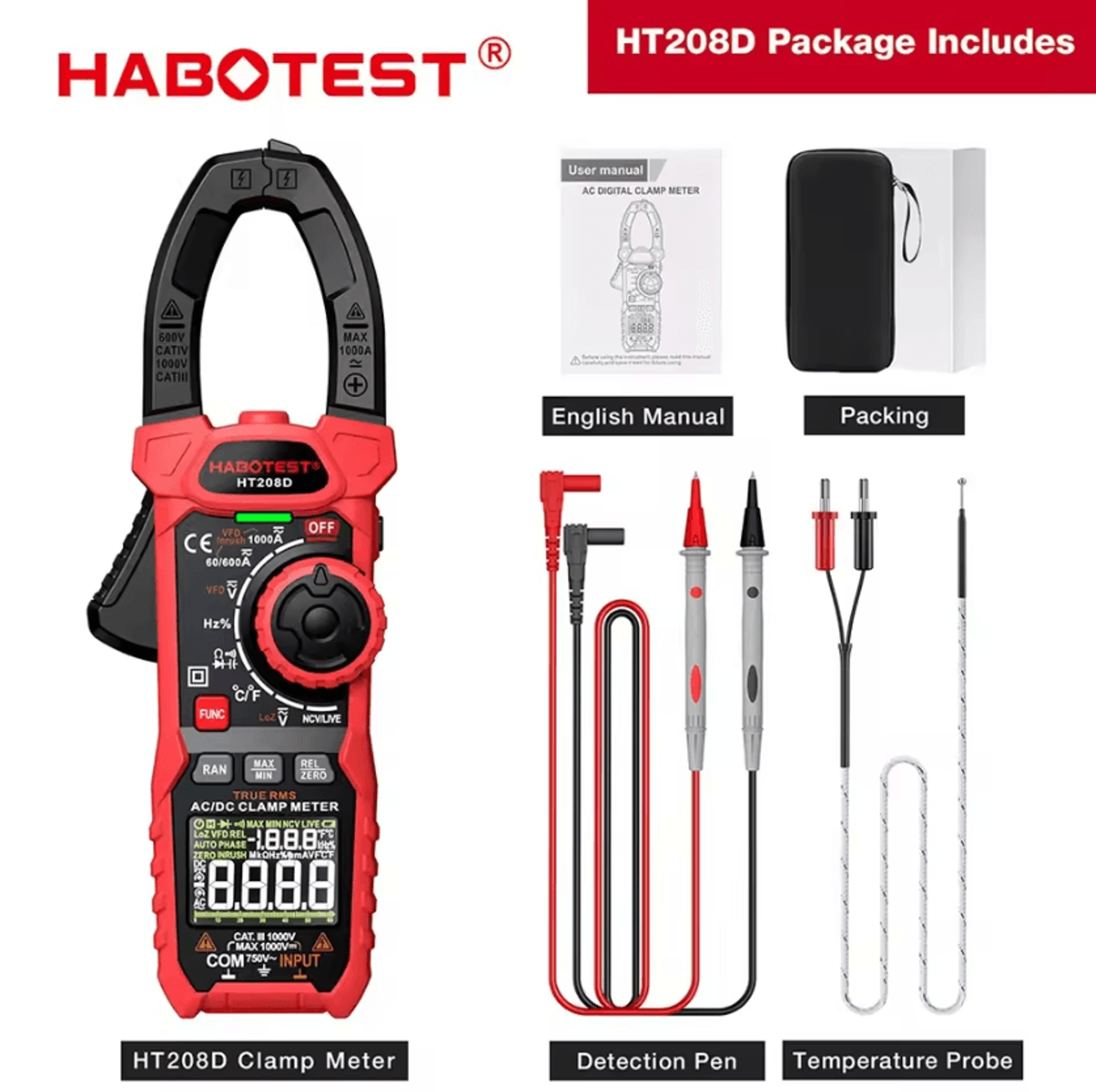 HT208D 1000A True RMS AC DC Digital Clamp Meter 5