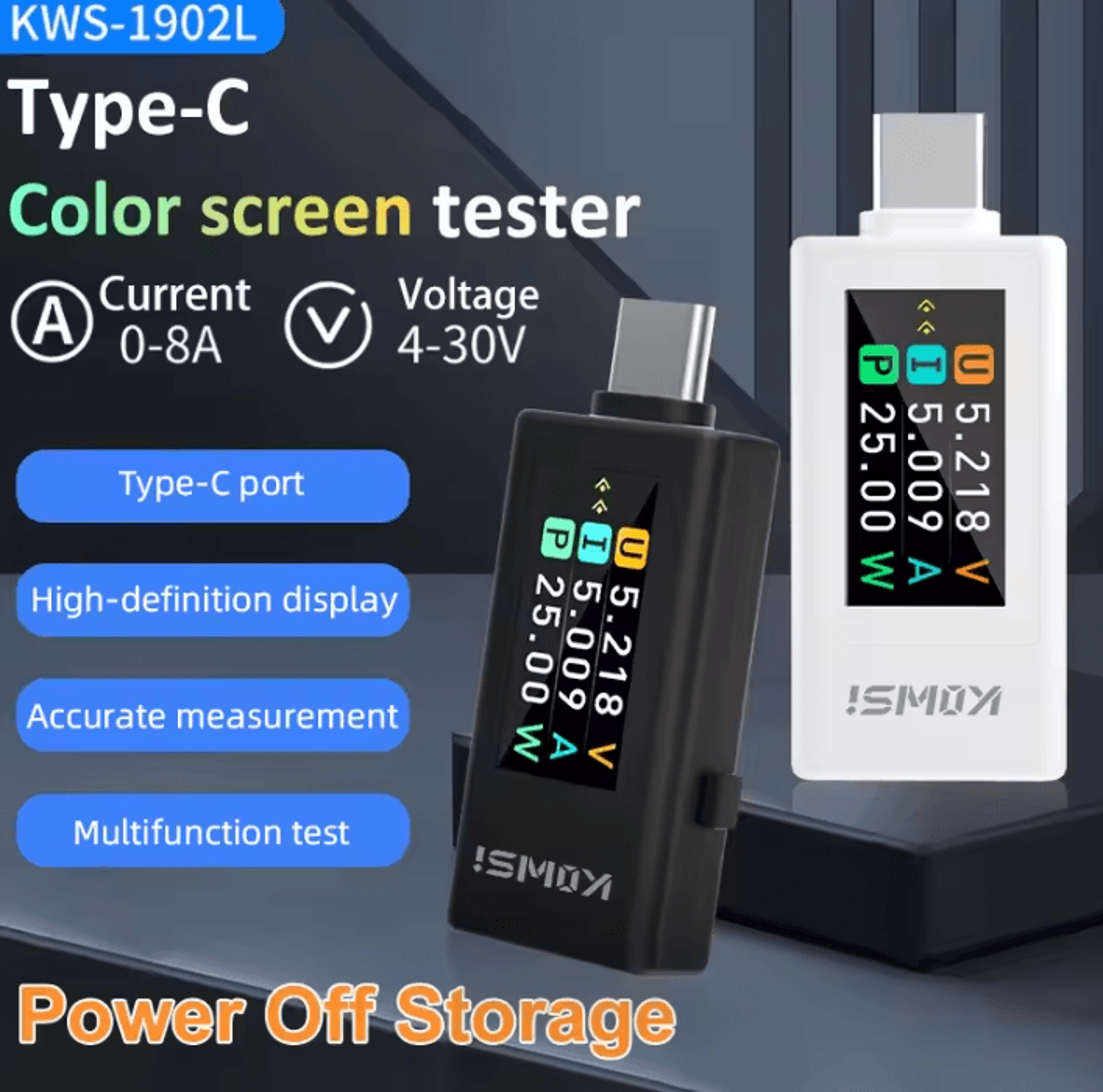 KWS1902L TypeC USB Power Meter With Color Display 0