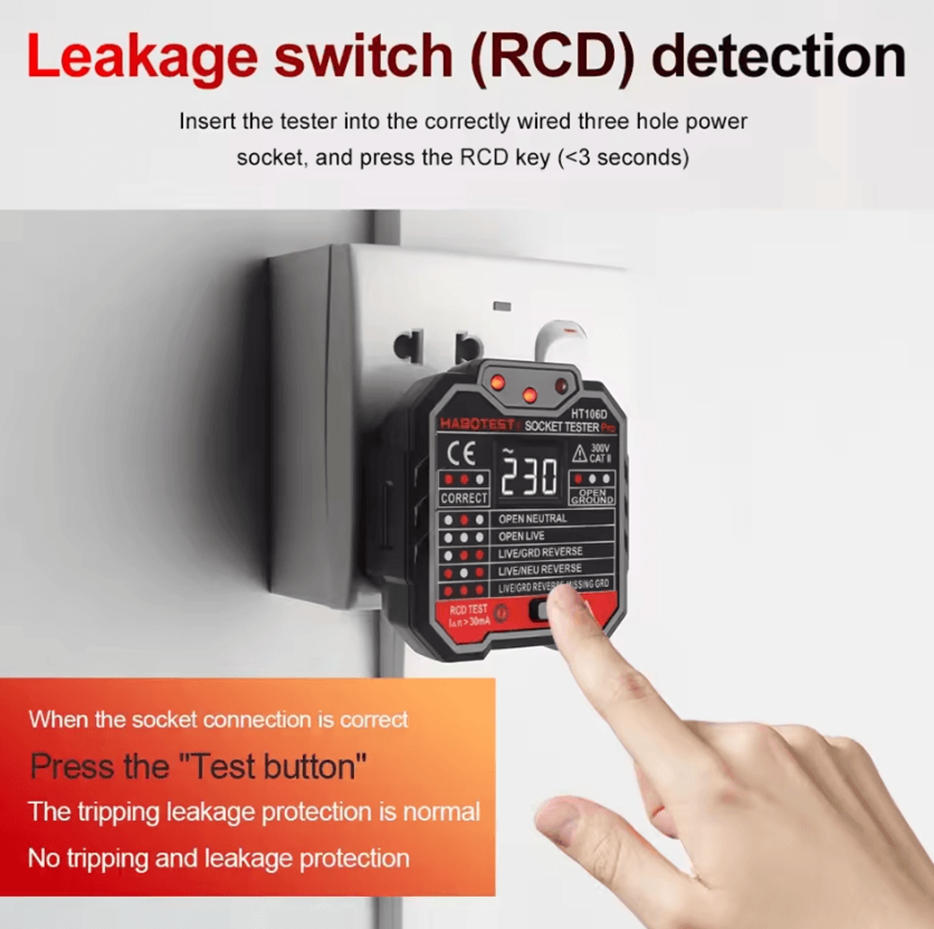 Digital Outlet Socket Tester With Voltage RCD And NCV Detection 3