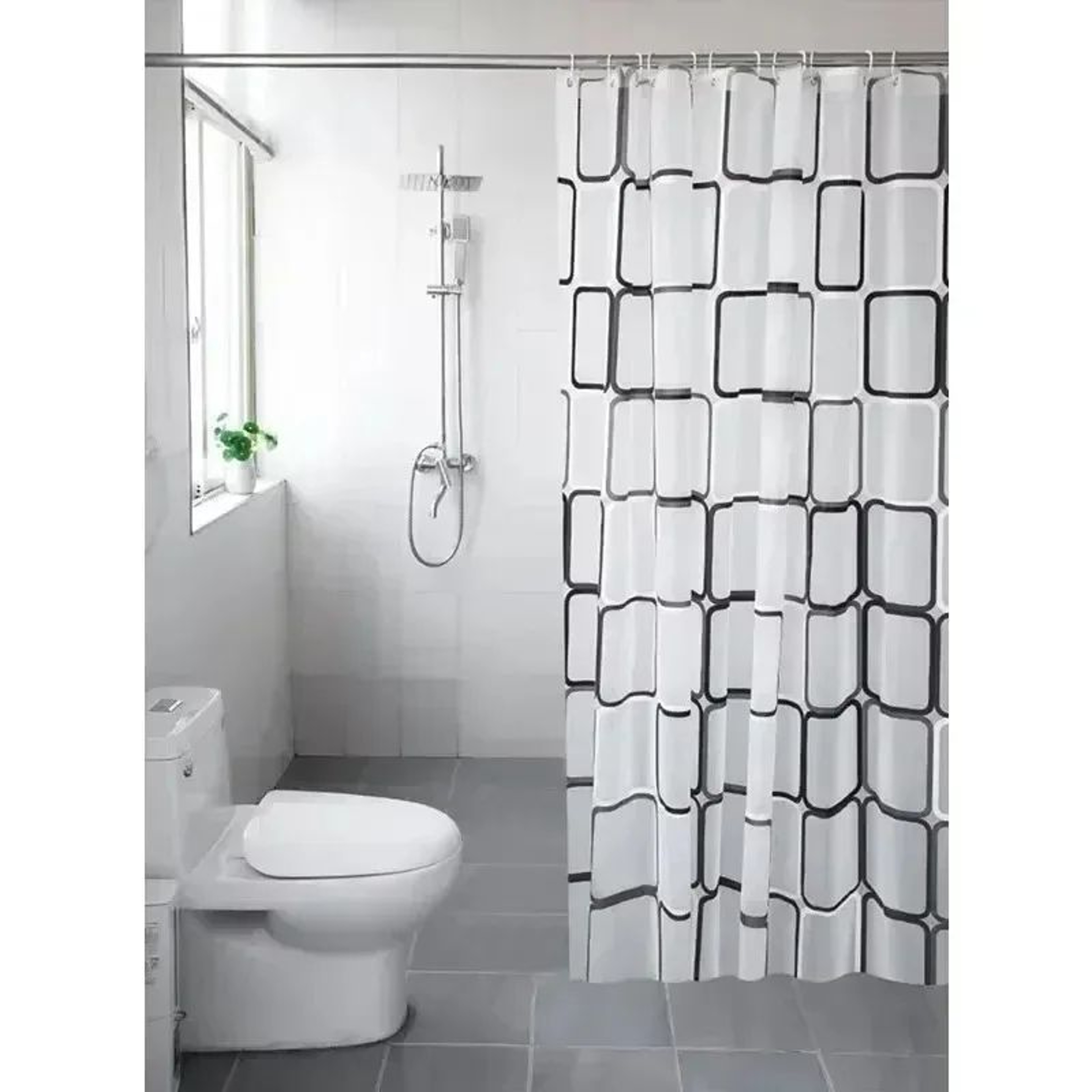 Waterproof Geometric Plaid PEVA Shower Curtain 1
