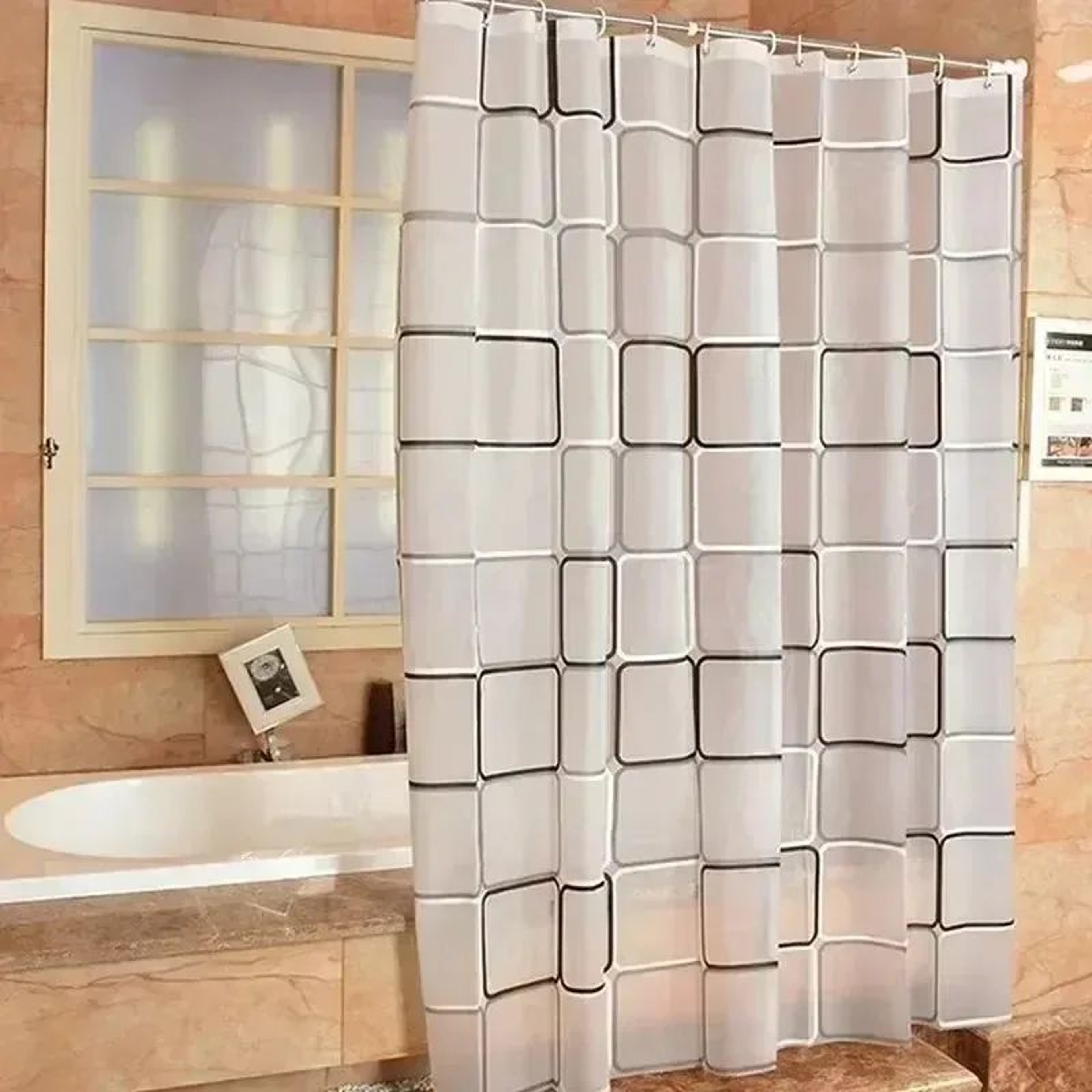 Waterproof Geometric Plaid PEVA Shower Curtain 0