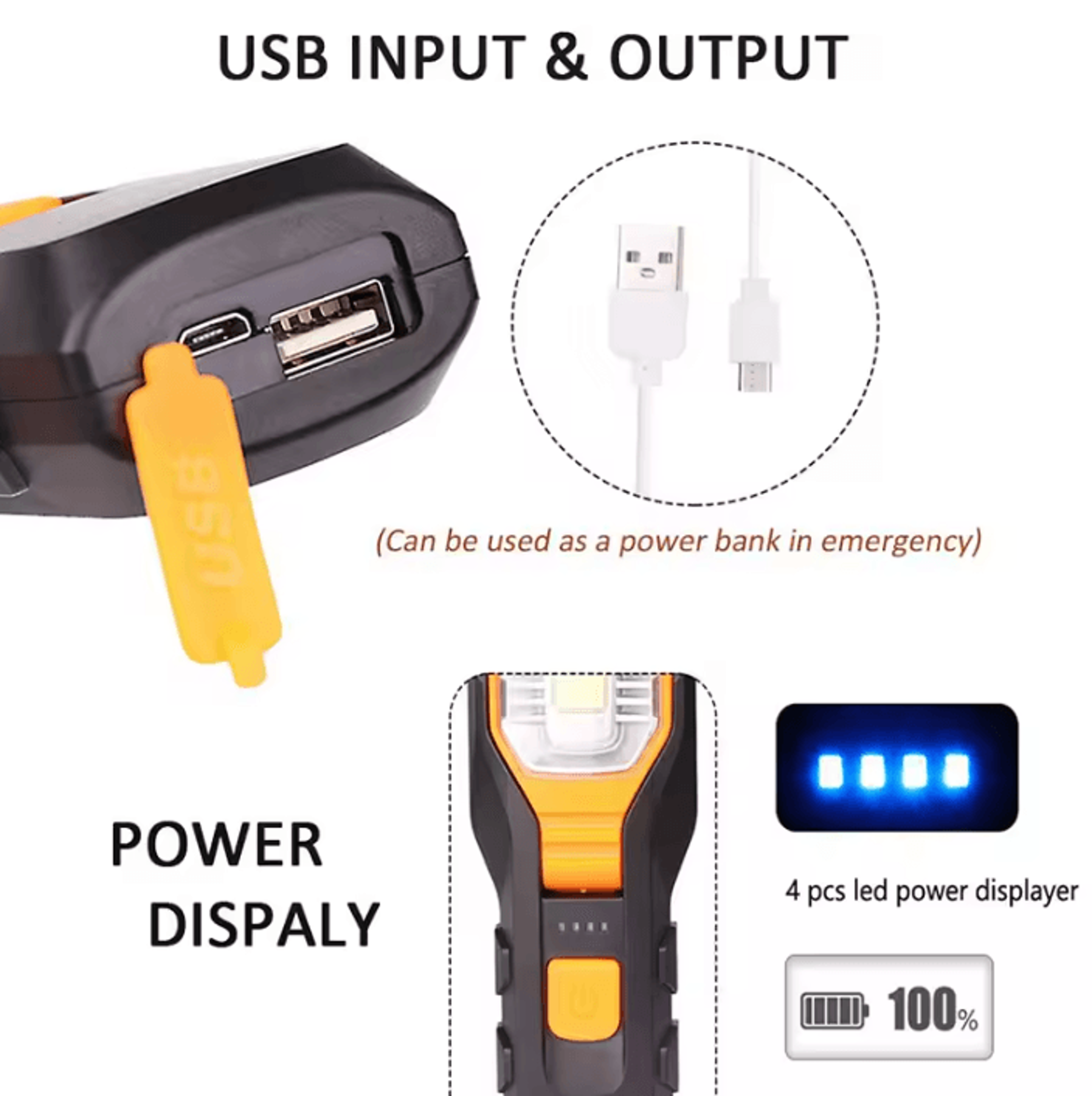 Portable Rechargeable COB LED Work Light For Car And Camping 3