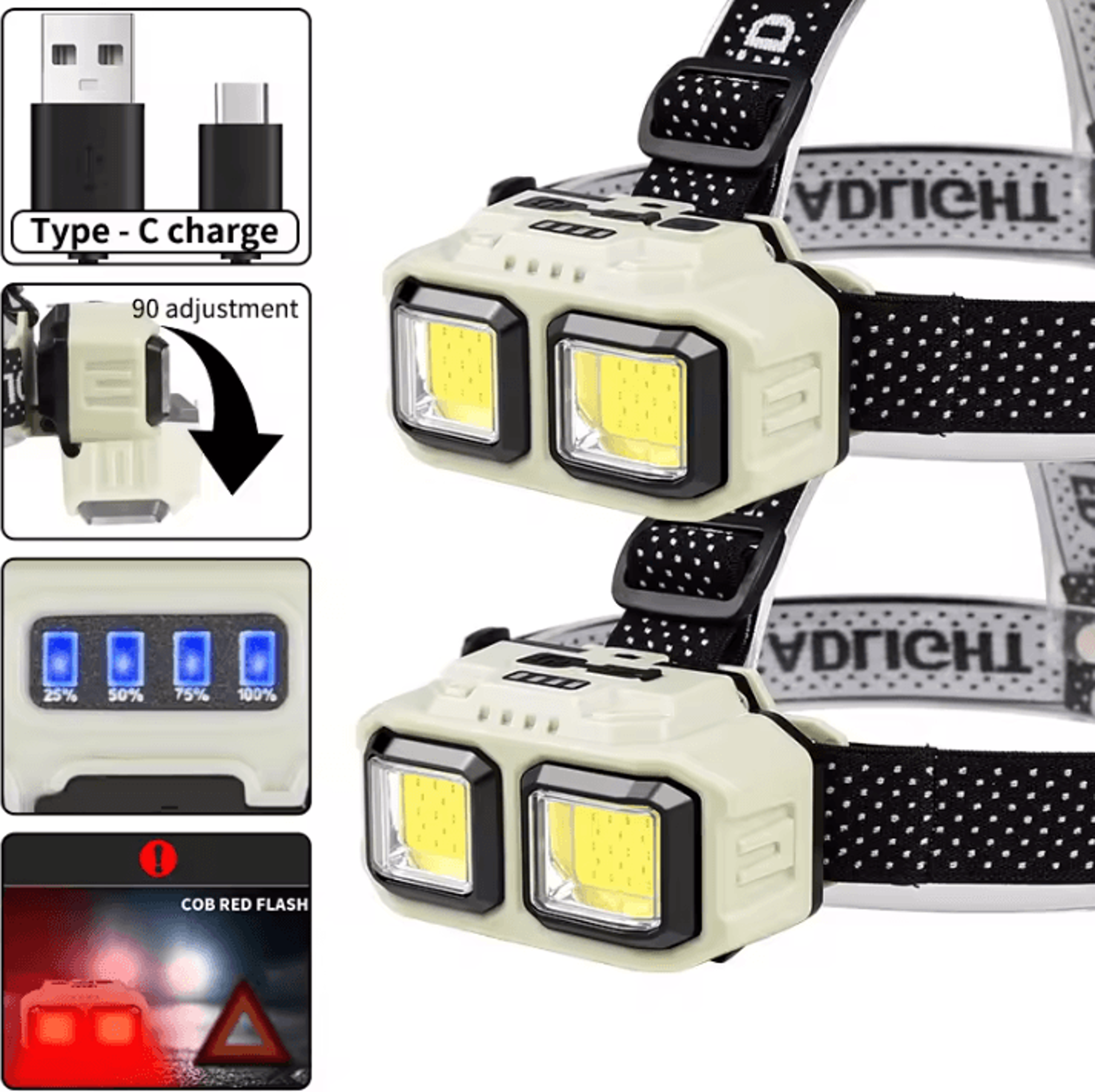 USB Rechargeable LED Headlamp With Motion Sensor And Red Warning Light 0