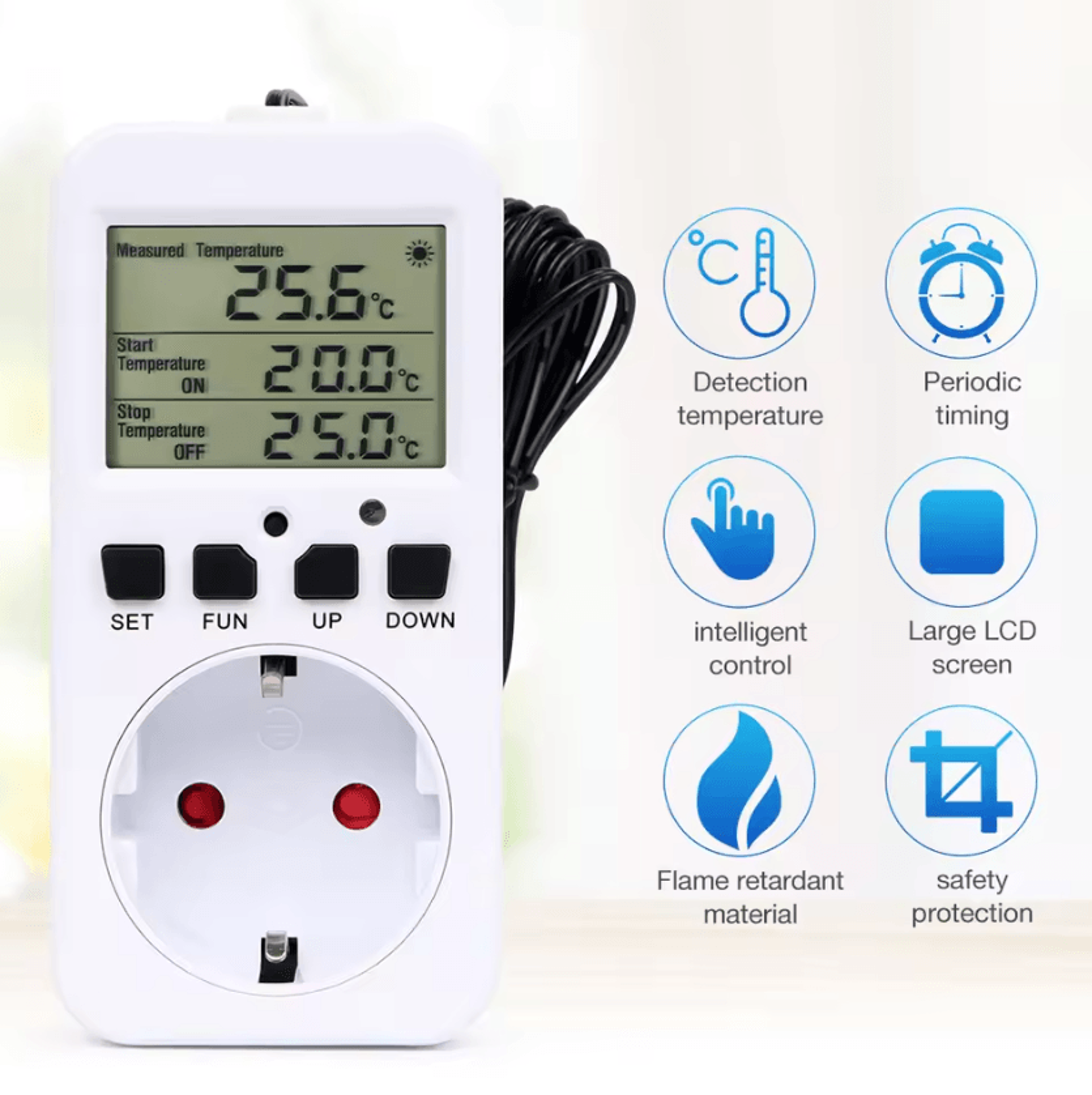16A EU Plug Digital Temperature Controller Socket With Timer And Probe 1