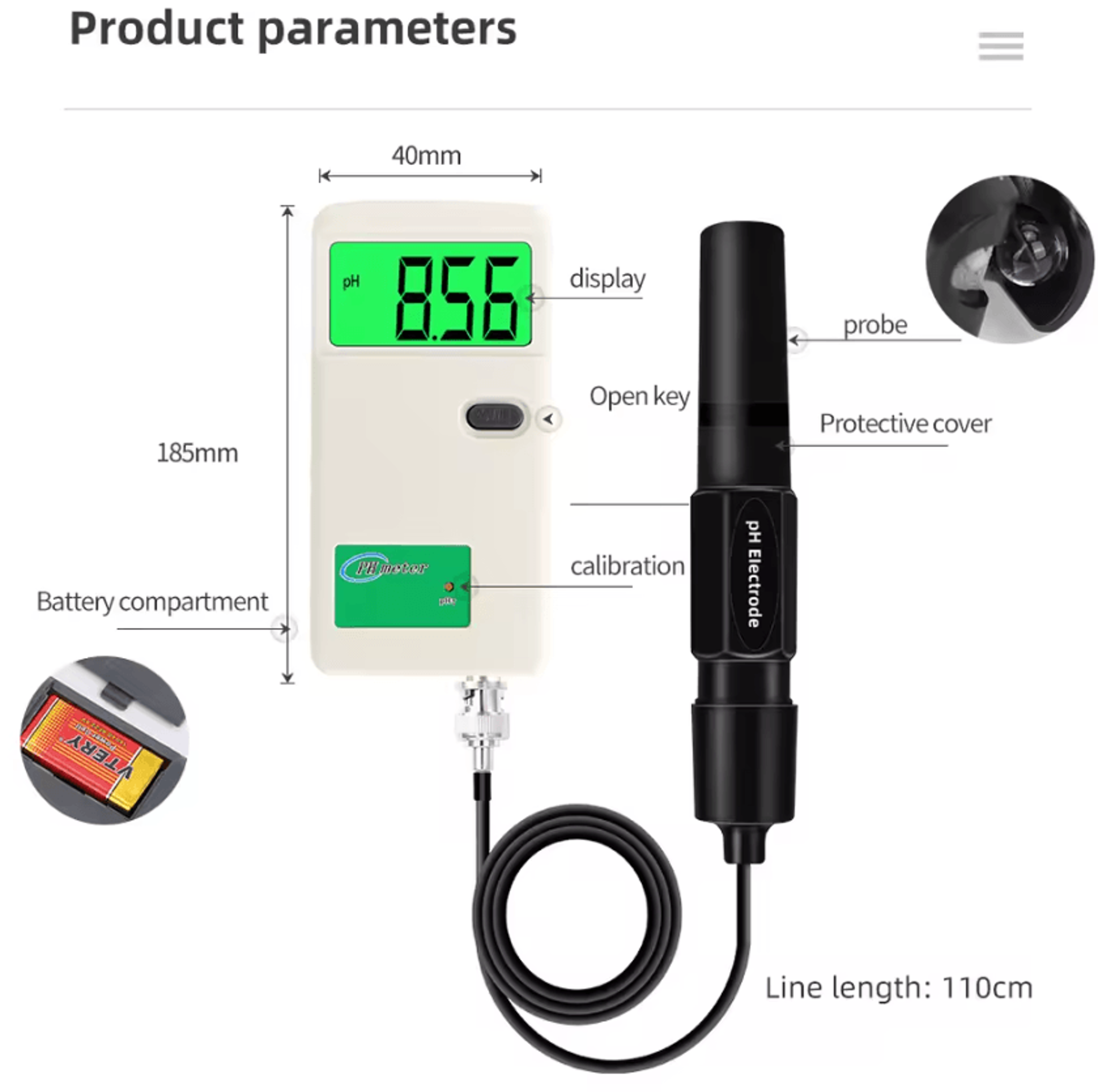 PH3012 High Precision Digital PH Meter With Backlit LCD 4