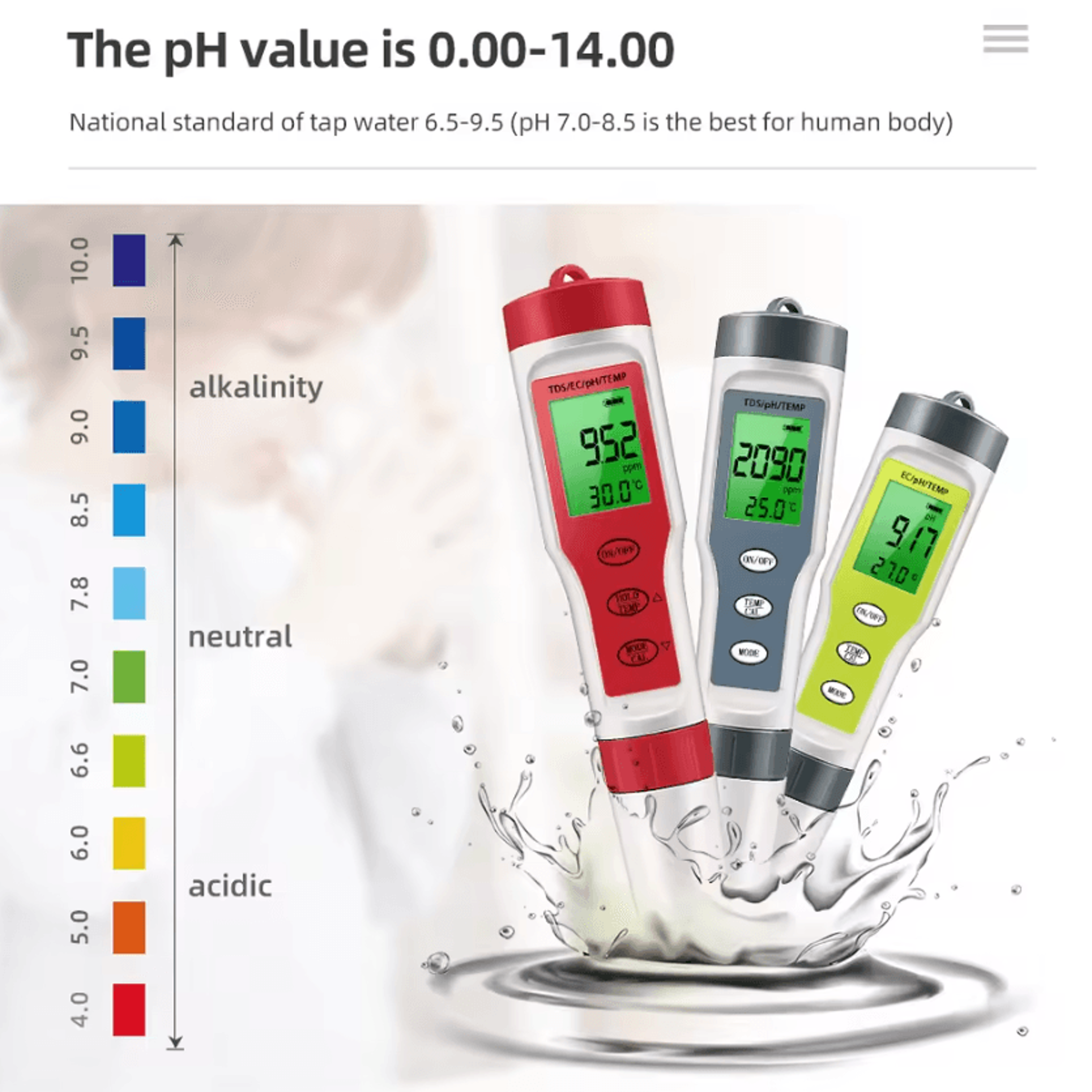 4 In 1 Waterproof Digital PH TDS EC And Temperature Meter 2