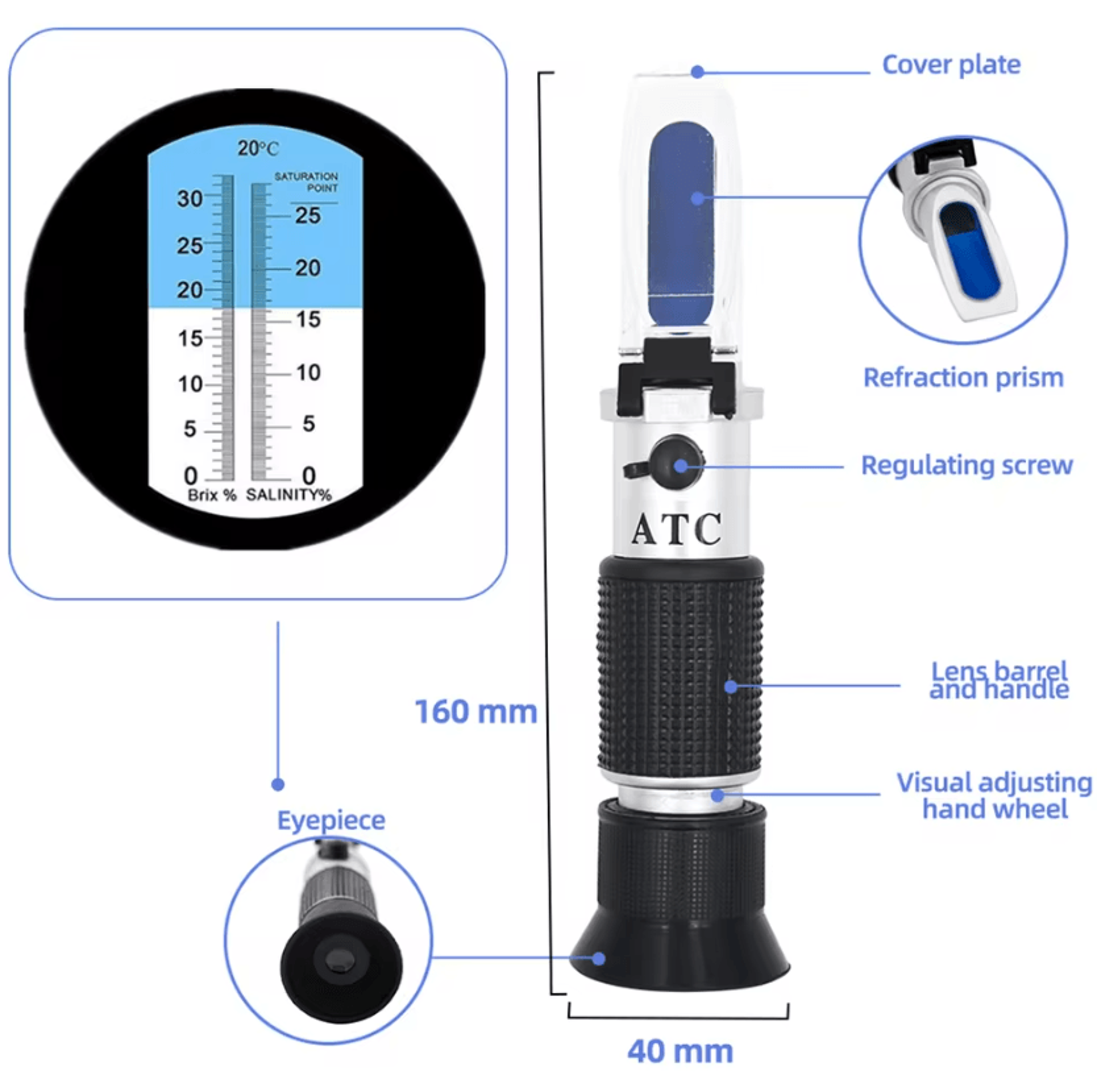 Handheld Sugar And Salt Concentration Tester With Dual Scale ATC 1