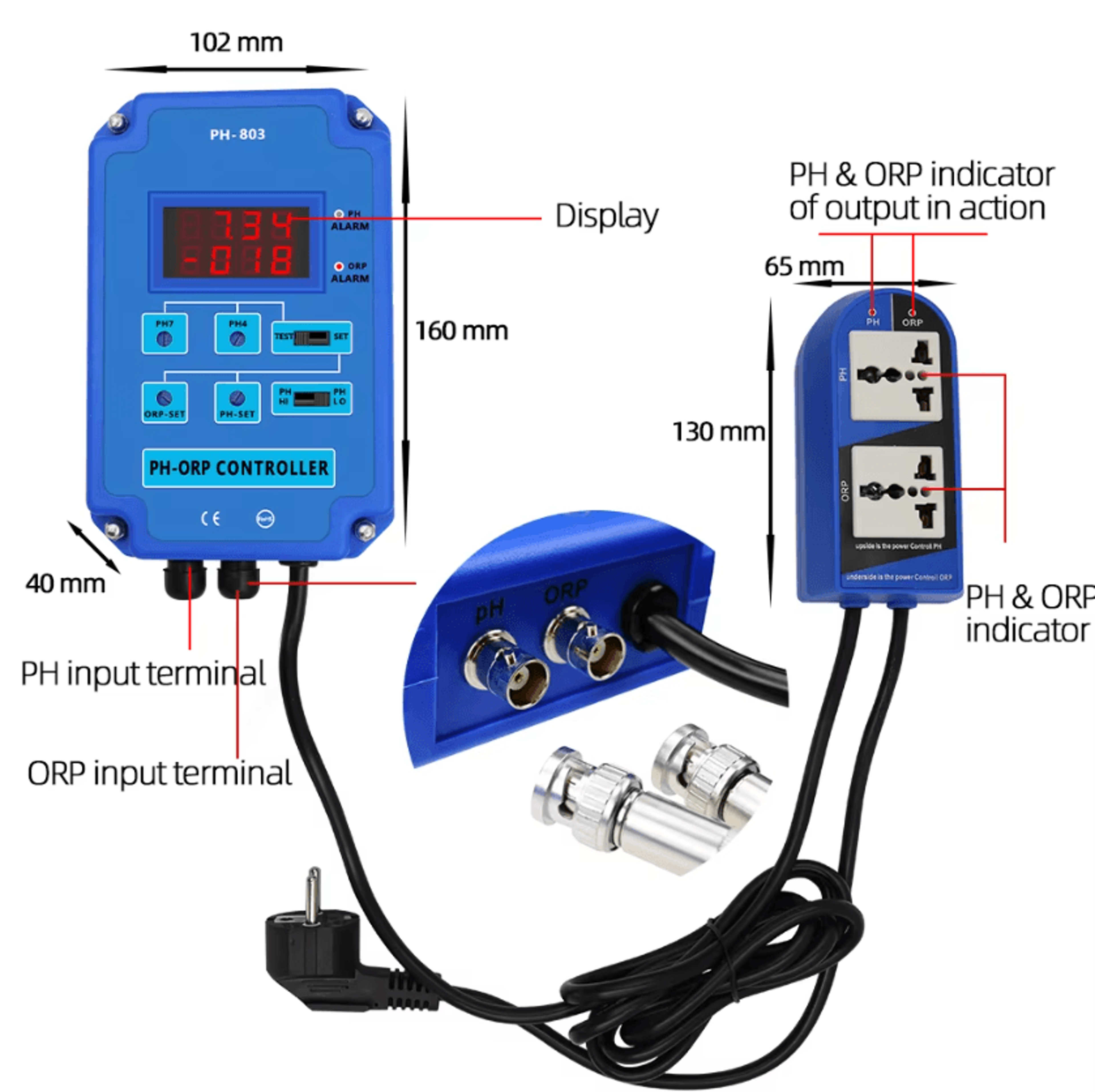 PH803 Digital PH And ORP Water Quality Controller With Dual Relay 1