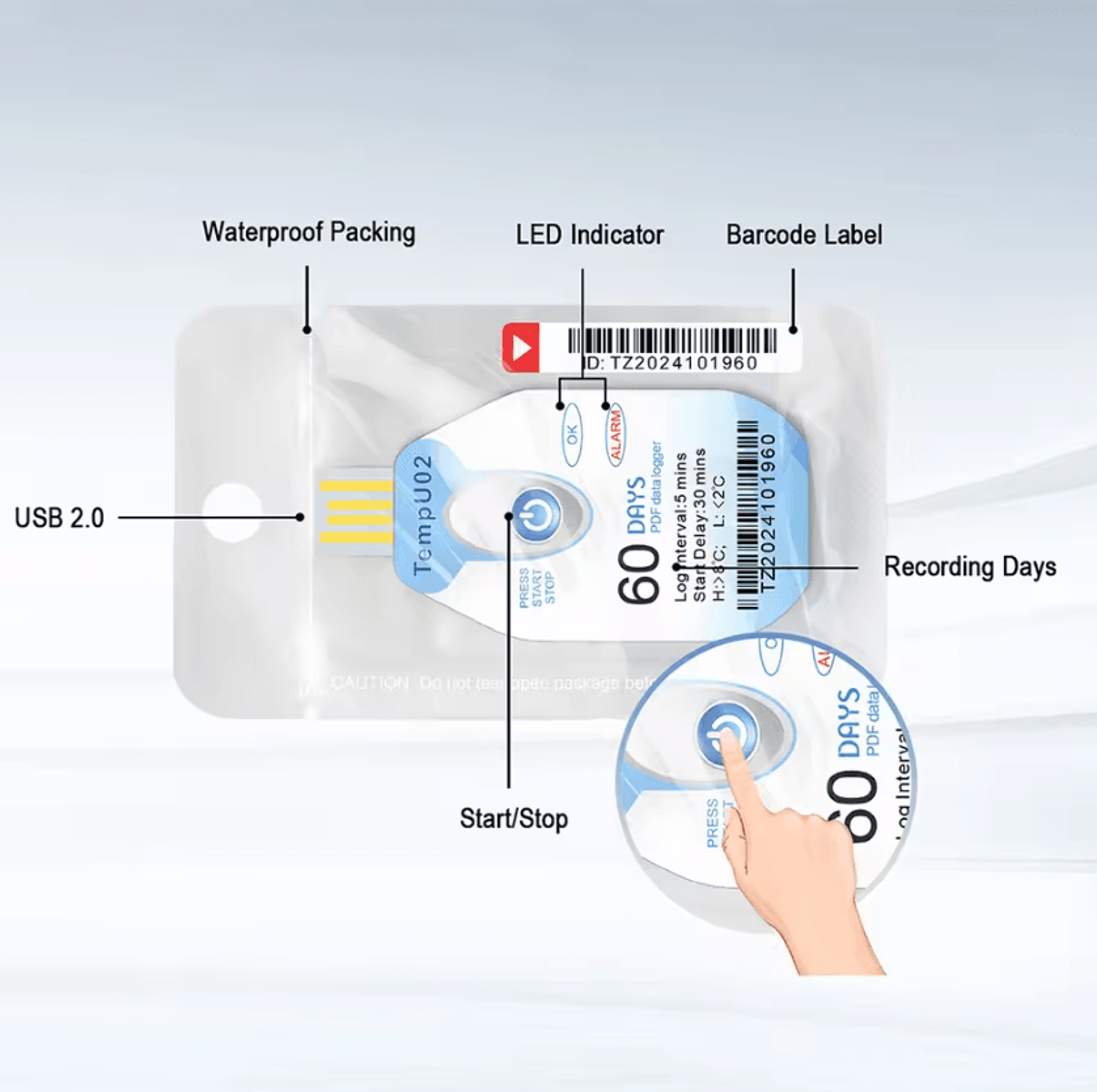 Disposable USB Cold Chain Temperature Data Logger With PDF Report 4
