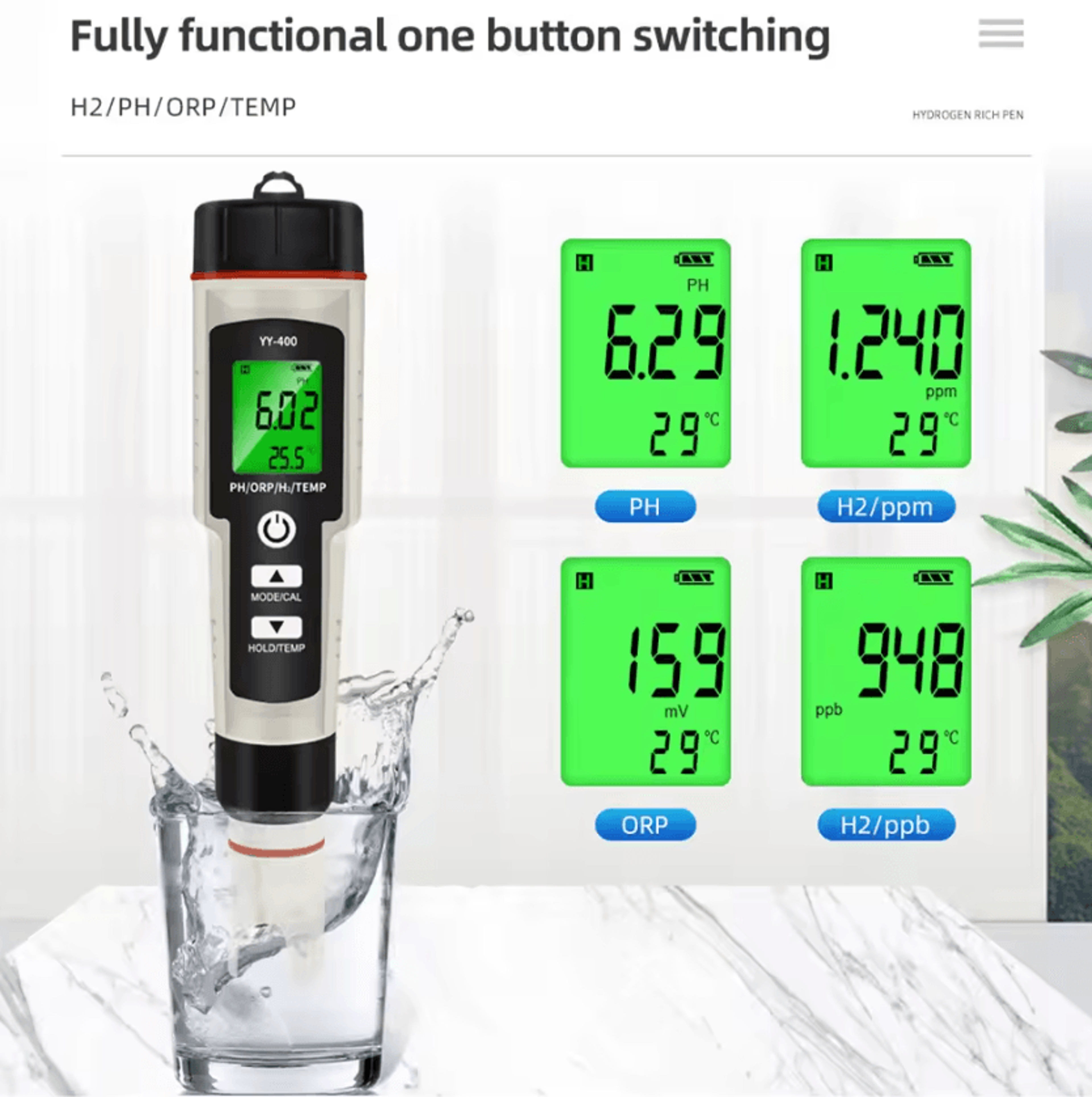 4 In 1 Digital PH ORP Hydrogen And Temperature Water Testers 0
