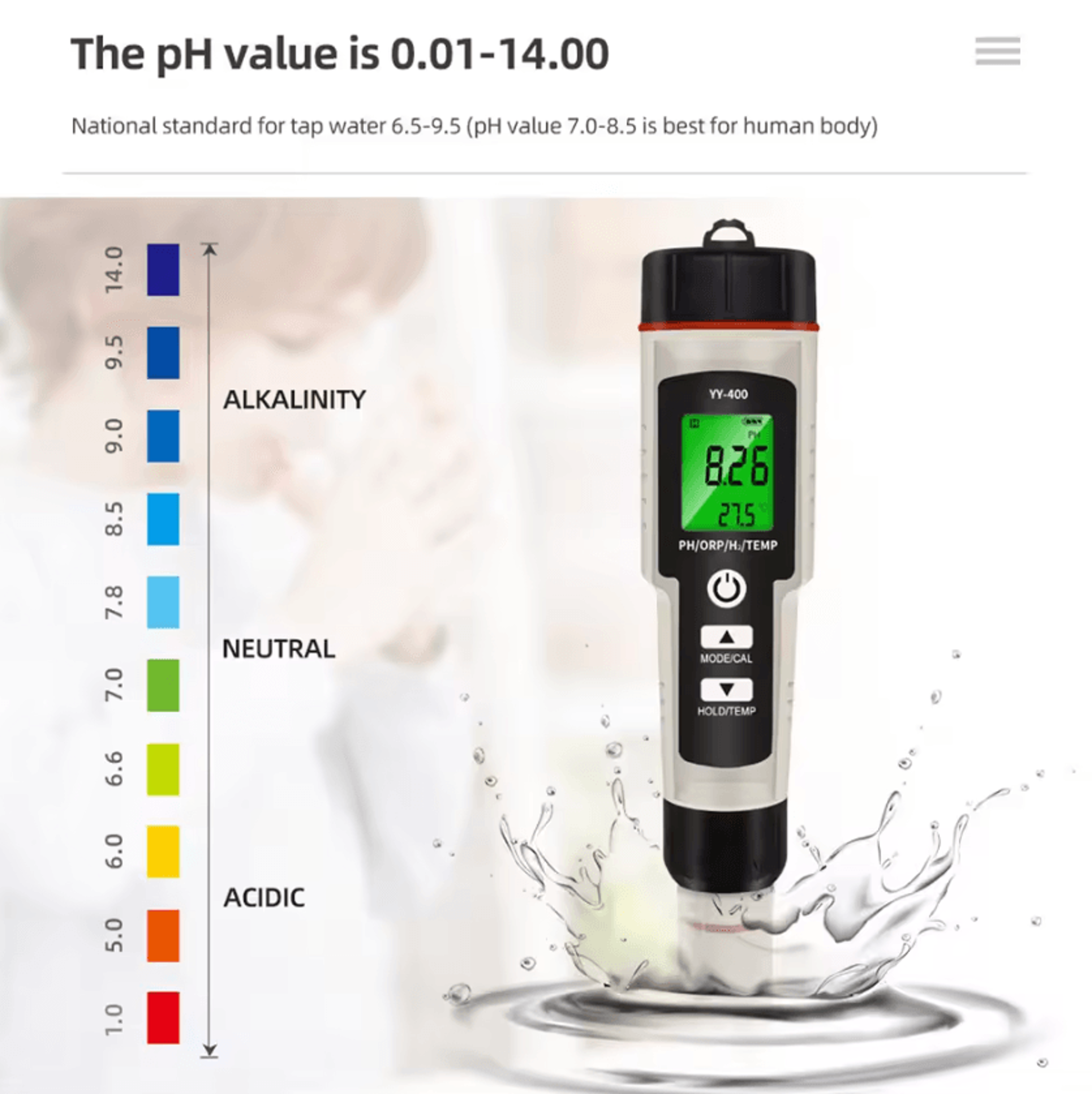 4 In 1 Digital PH ORP Hydrogen And Temperature Water Testers 2