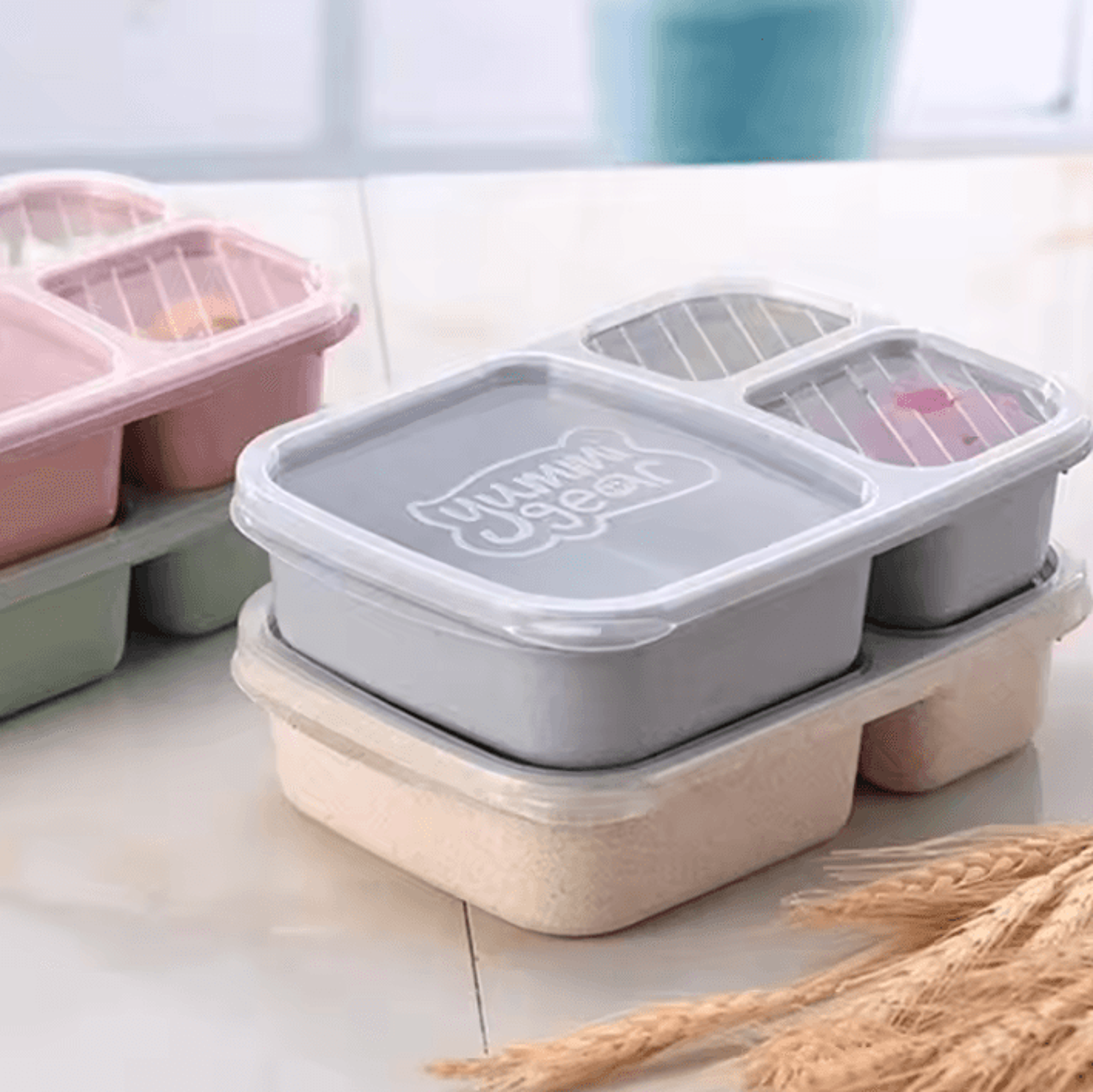 3 Compartment Wheat Straw Lunch Box With Lid 0