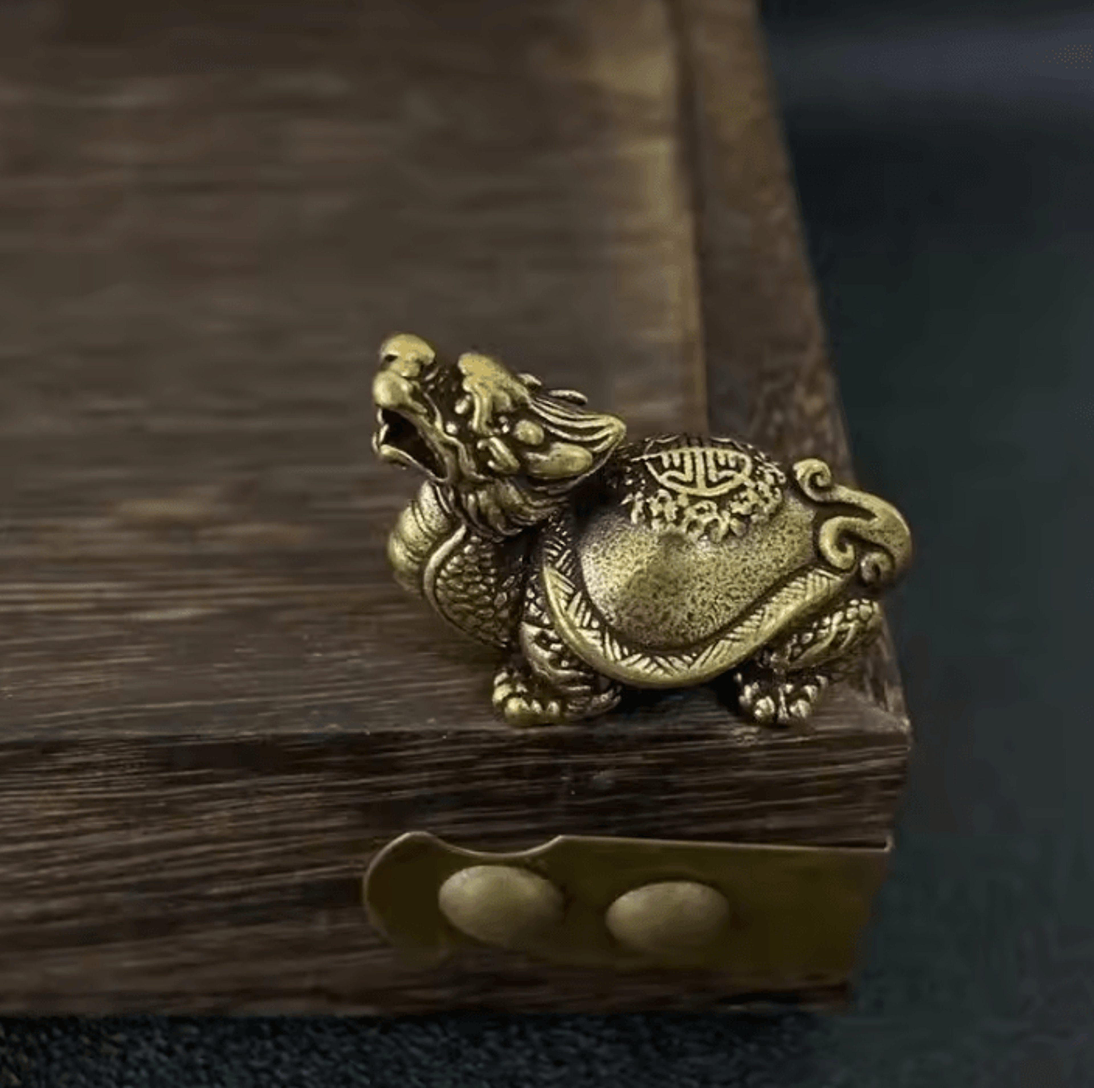 Retro Brass Dragon Turtle Statue Lucky Desktop Ornament 5
