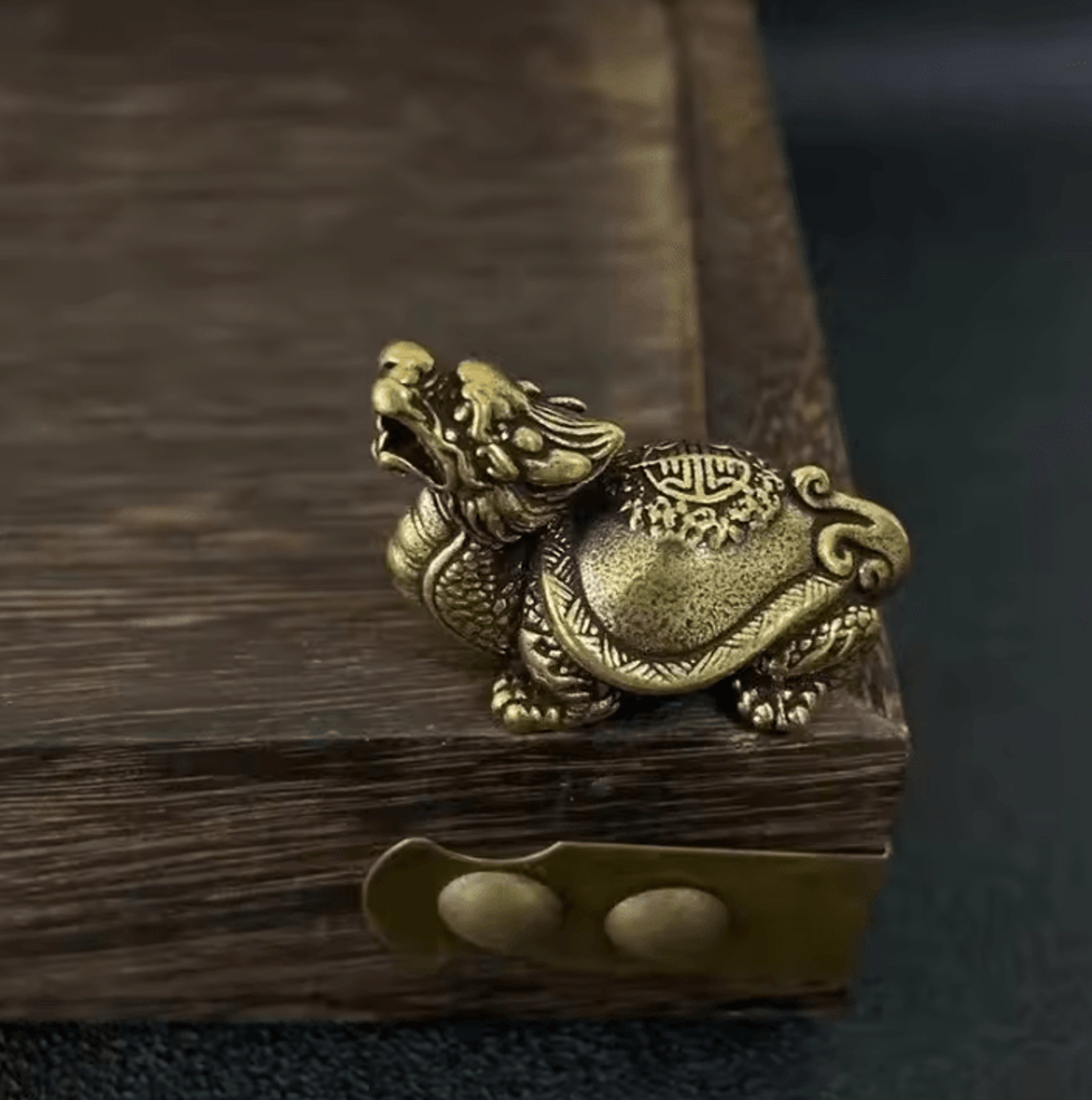 Retro Brass Dragon Turtle Statue Lucky Desktop Ornament 0
