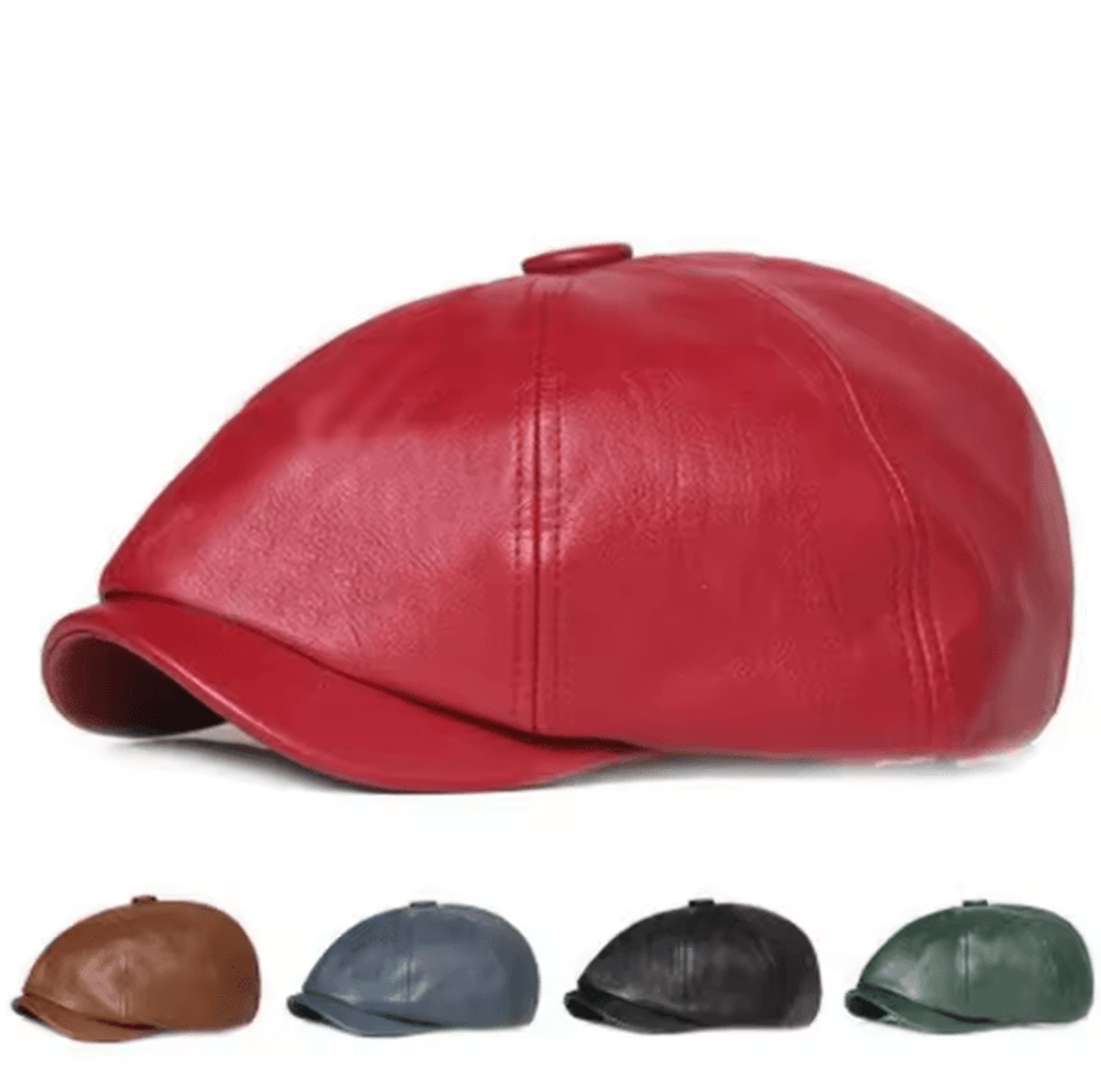 Retro PU Leather Octagonal Newsboy Beret Cap 1