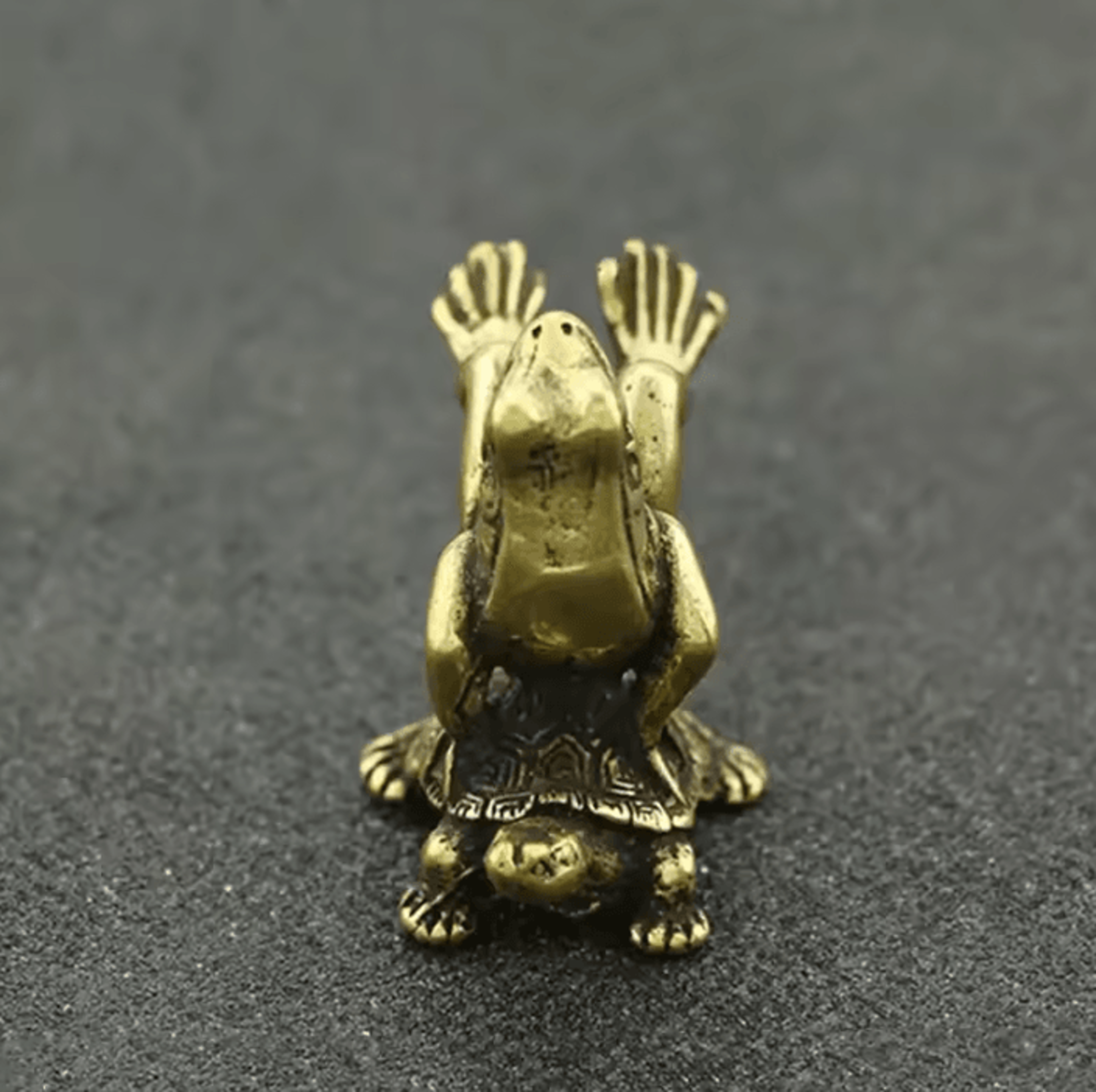 Antique Brass Tortoise And Frog Miniature Statue 1
