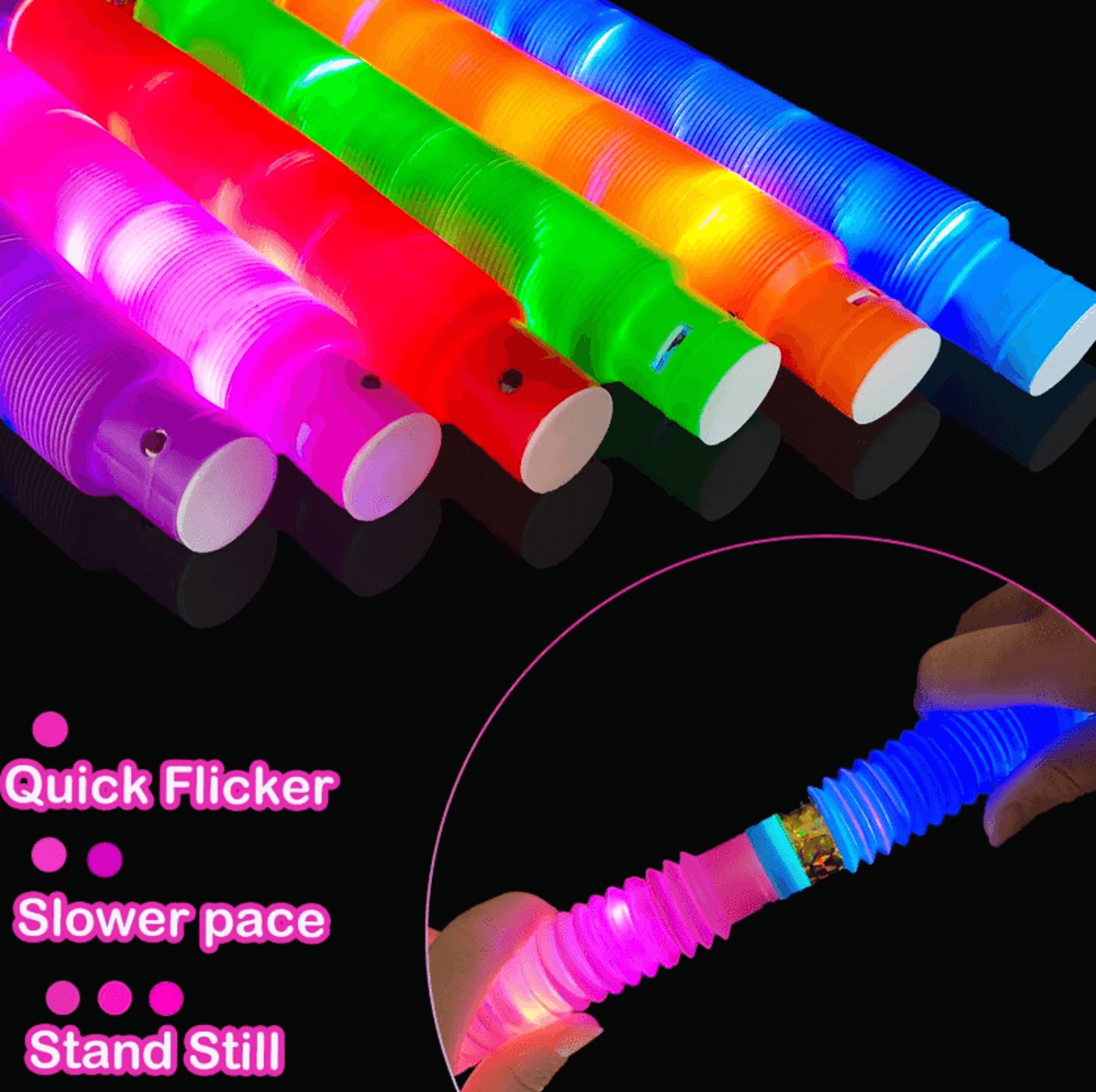LED Light Up Pop Tube Sensory Fidget Toy Set 3