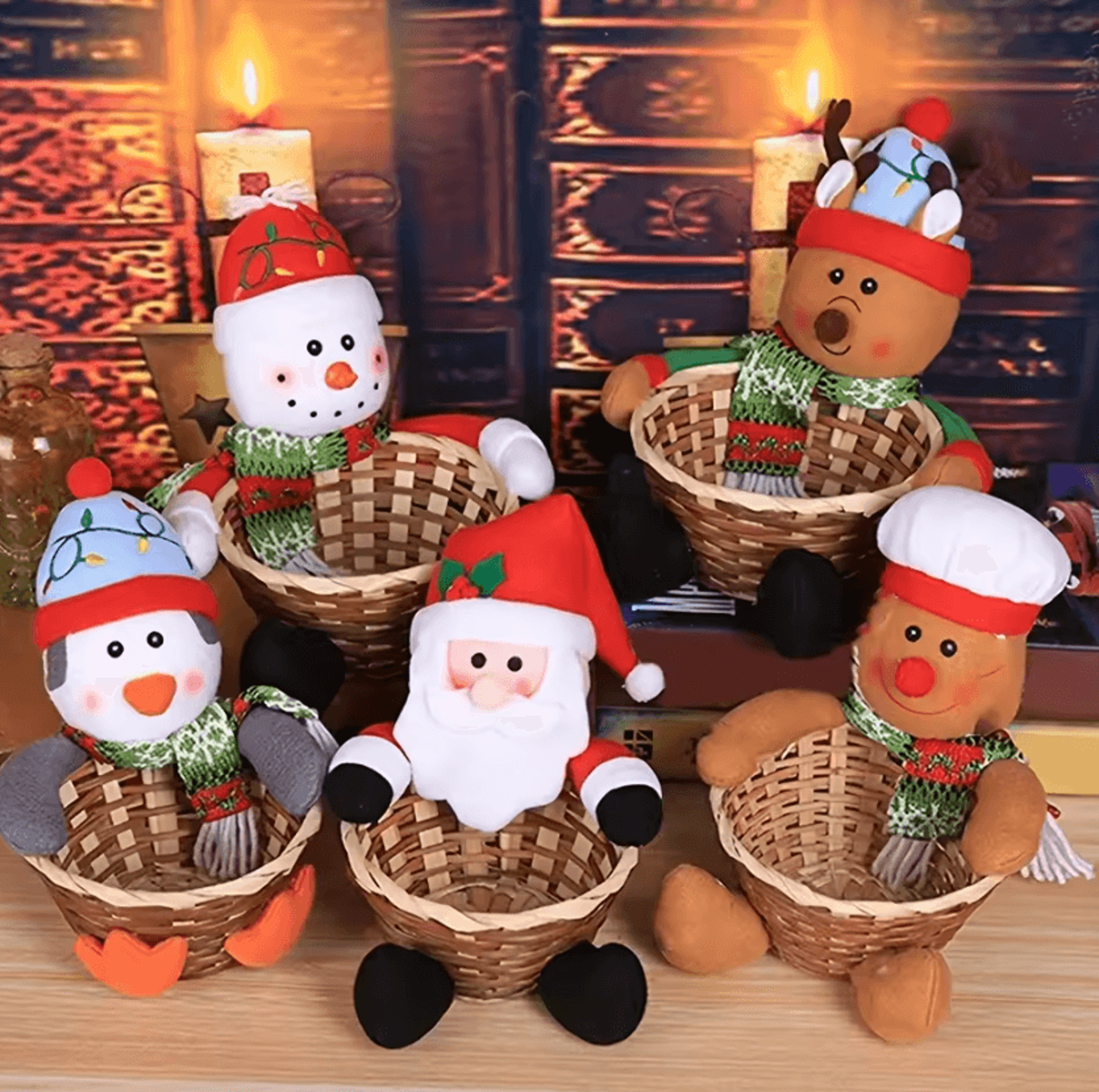 Festive Woven Christmas Candy Basket Tabletop Decoration 0