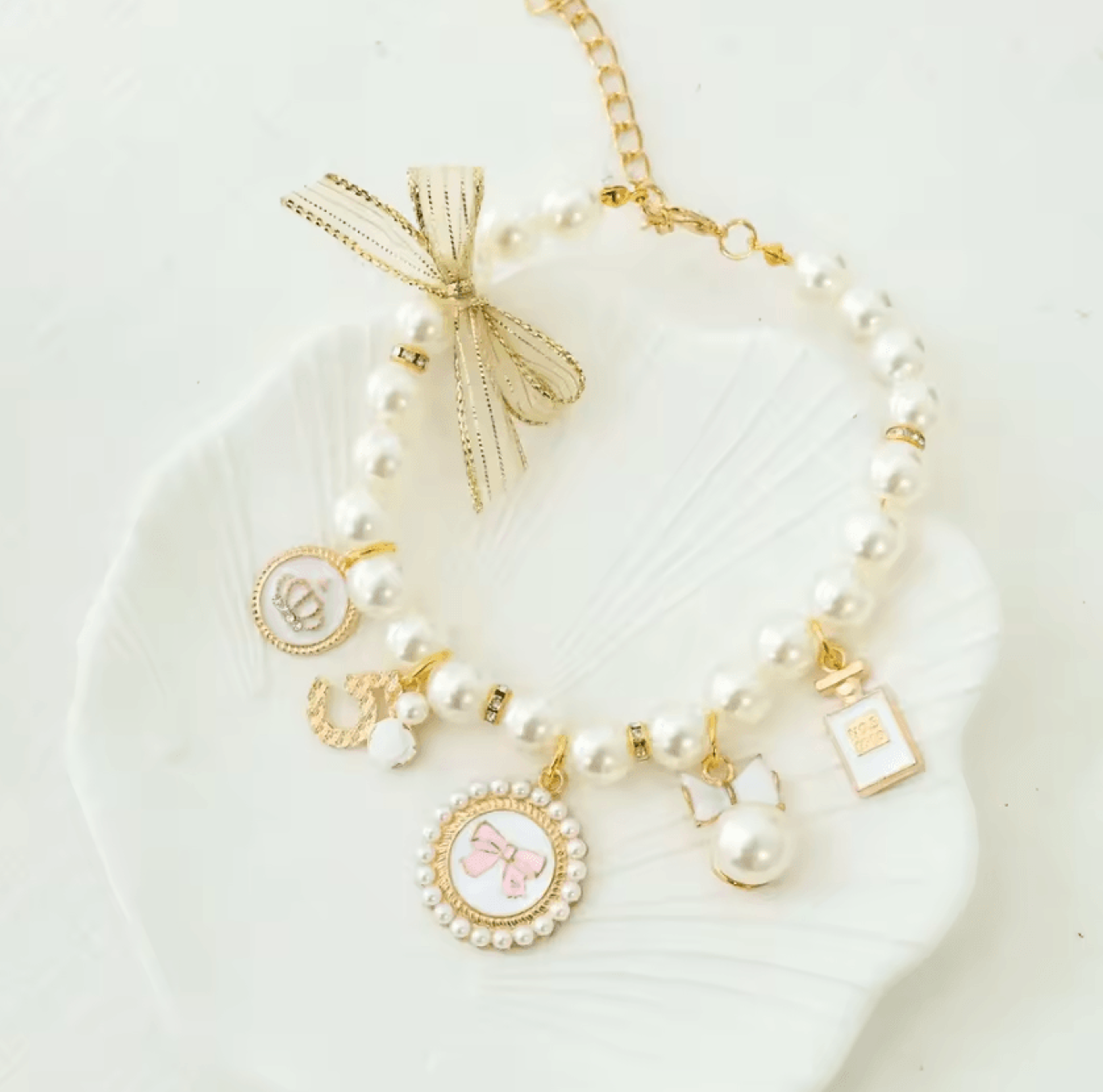 Pearl Bow Pet Collar With Rhinestone Pendant For Cats And Small Dogs 4
