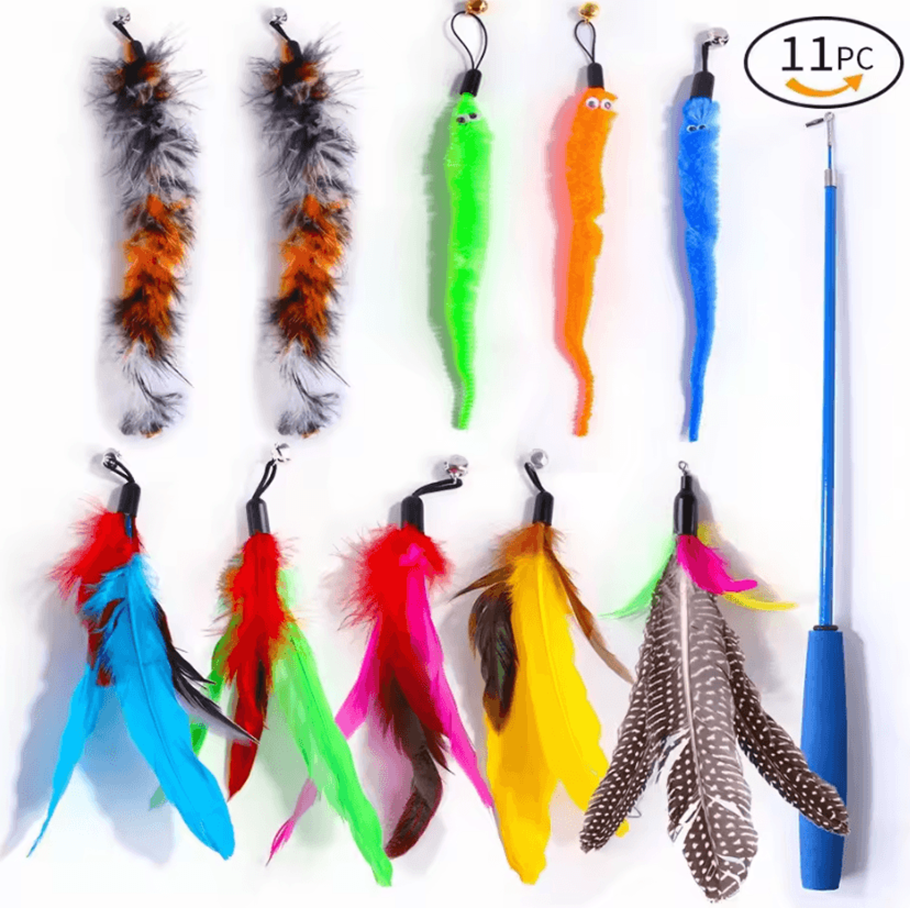 11Pcs Interactive Cat Wand Toy Set With Feather Replacements 5