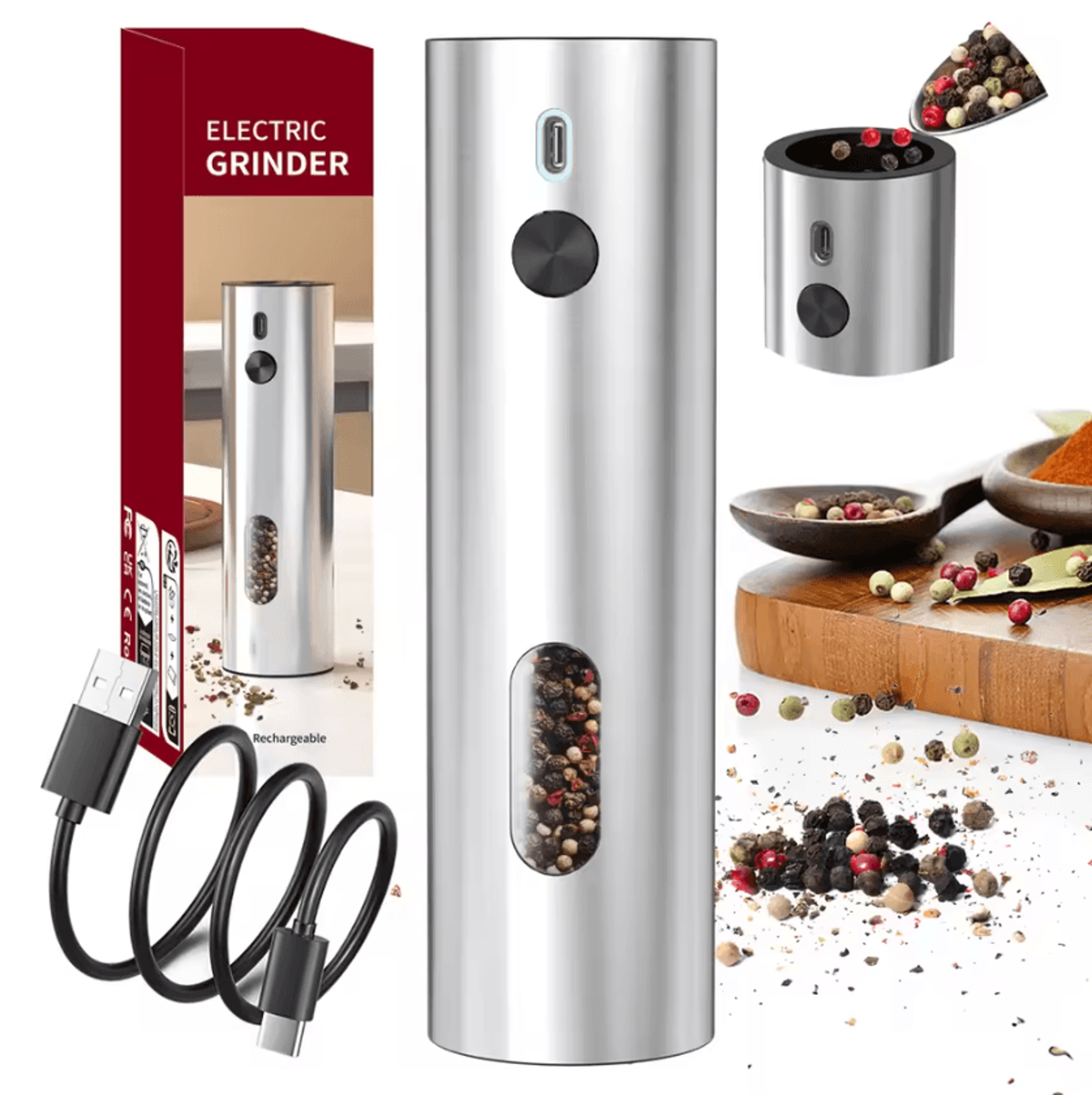 GrindGlow Rechargeable LED Spice Mill With Adjustable Coarseness 5