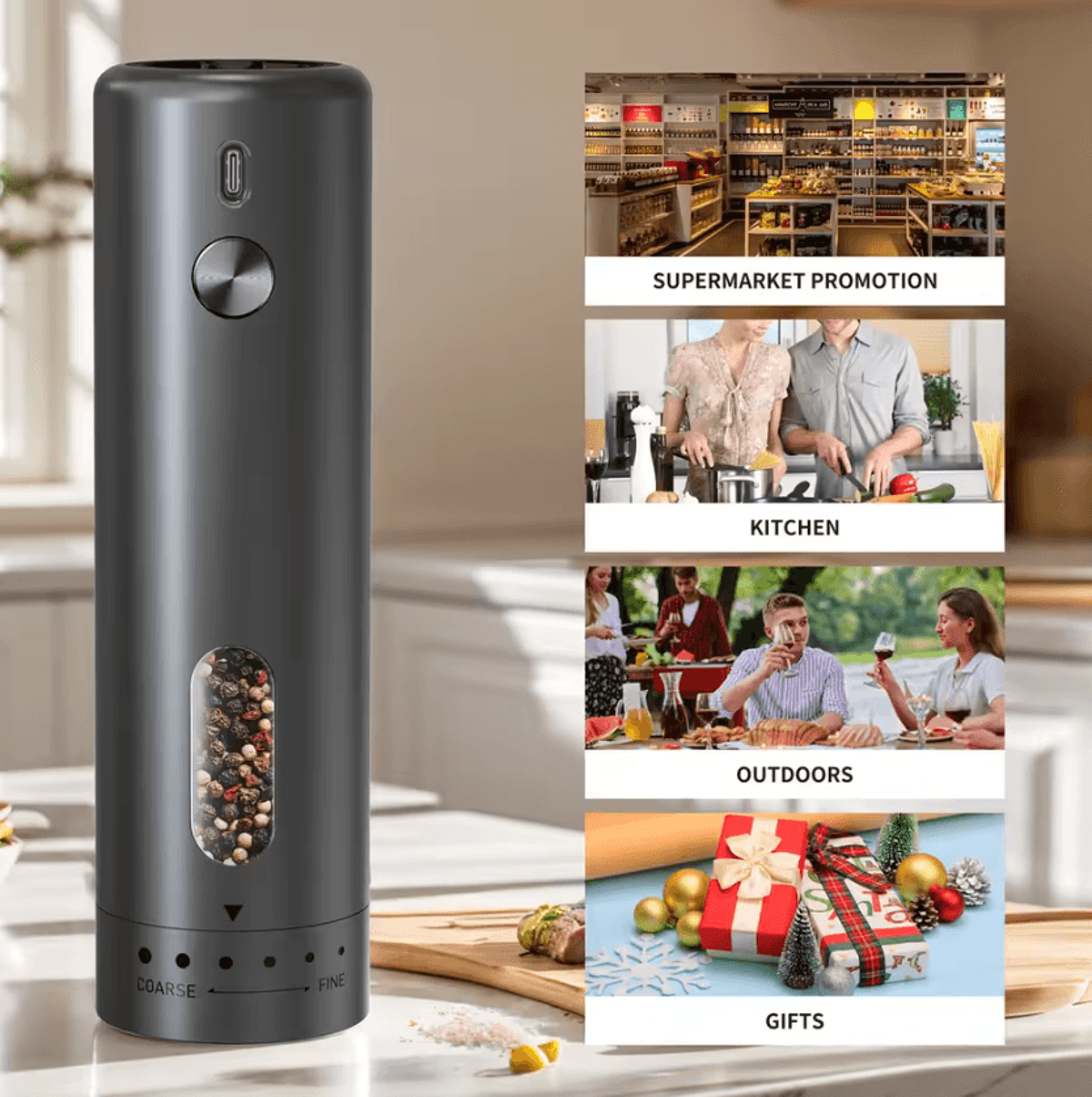 One Touch Rechargeable Salt And Pepper Grinder With LED Light 3
