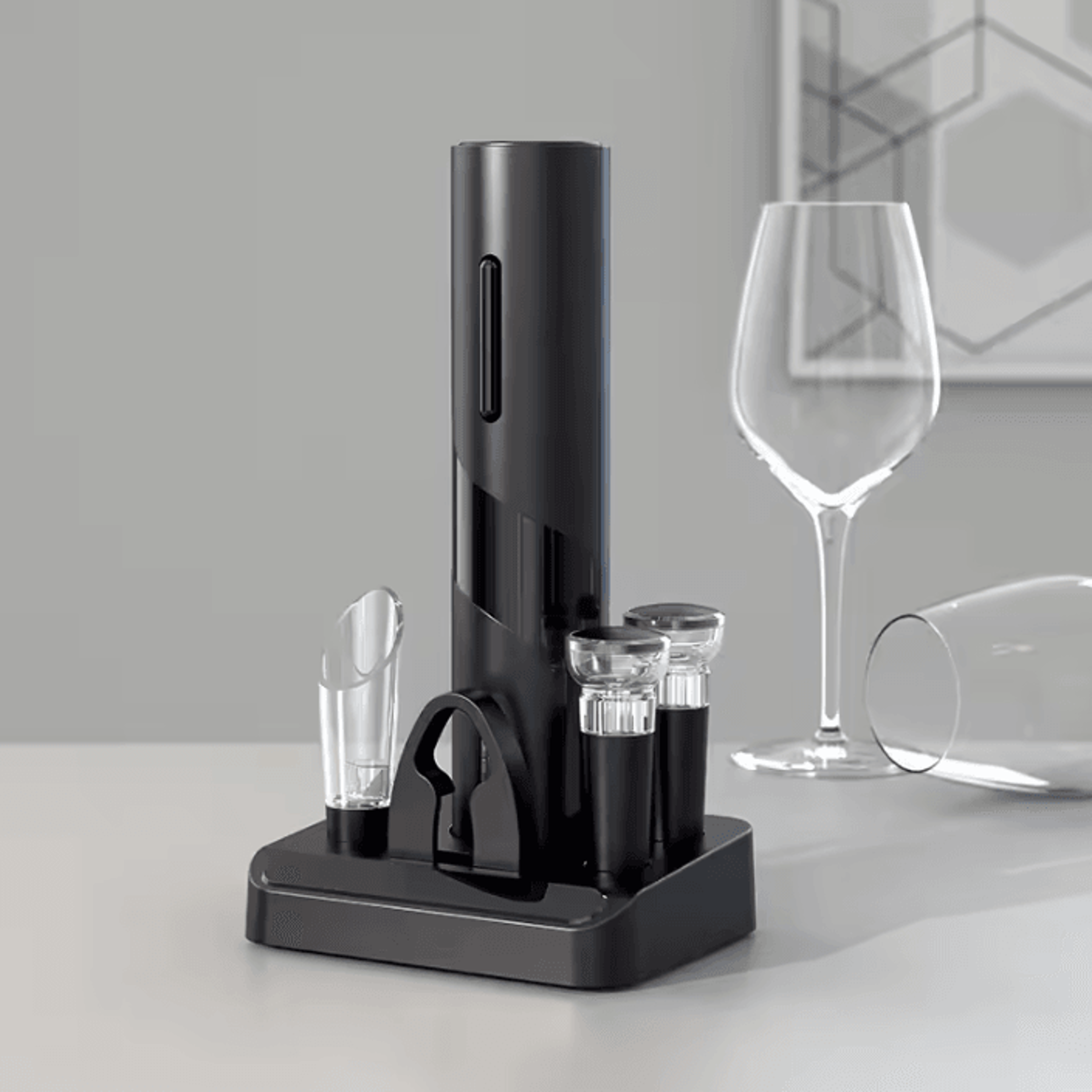 ServeEase Automatic Electric Wine Opener Set With Storage Base 1
